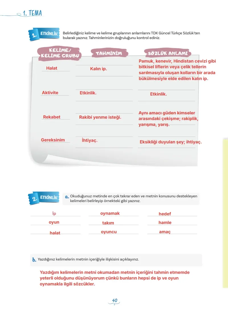 5. Sınıf Türkçe Ders Kitabı Cevapları Meb Yayınları 1 Sayfa 40 Çözüm Görseli