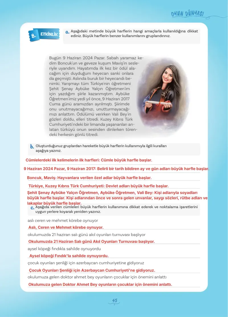 5. Sınıf Türkçe Ders Kitabı Cevapları Meb Yayınları 1 Sayfa 45 Çözüm Görseli