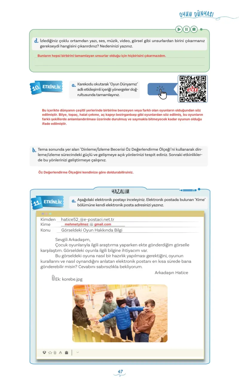 5. Sınıf Türkçe Ders Kitabı Cevapları Meb Yayınları 1 Sayfa 47 Çözüm Görseli