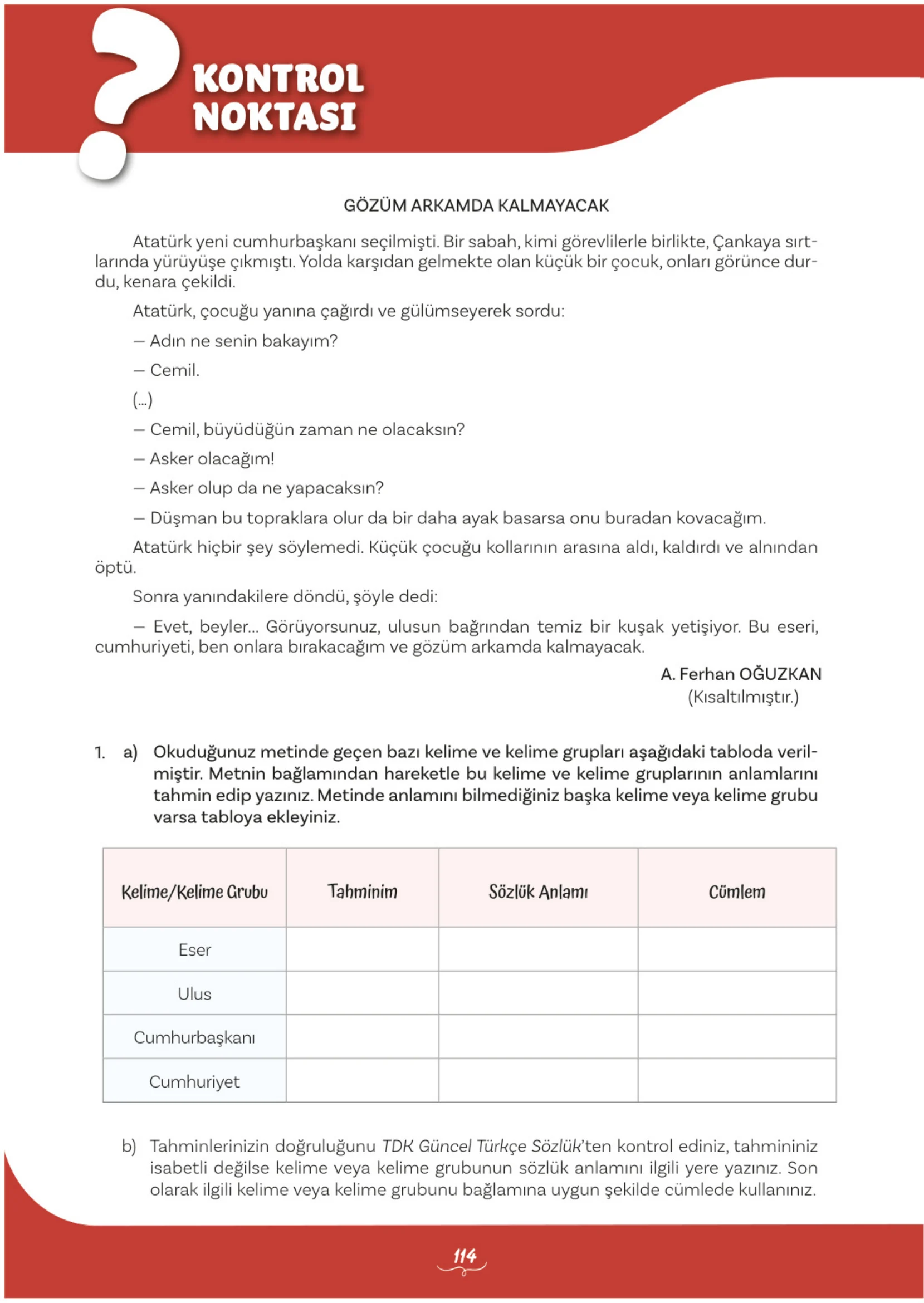 5. Sınıf Türkçe Ders Kitabı Cevapları Meb Yayınları 1. Kitap Sayfa 114