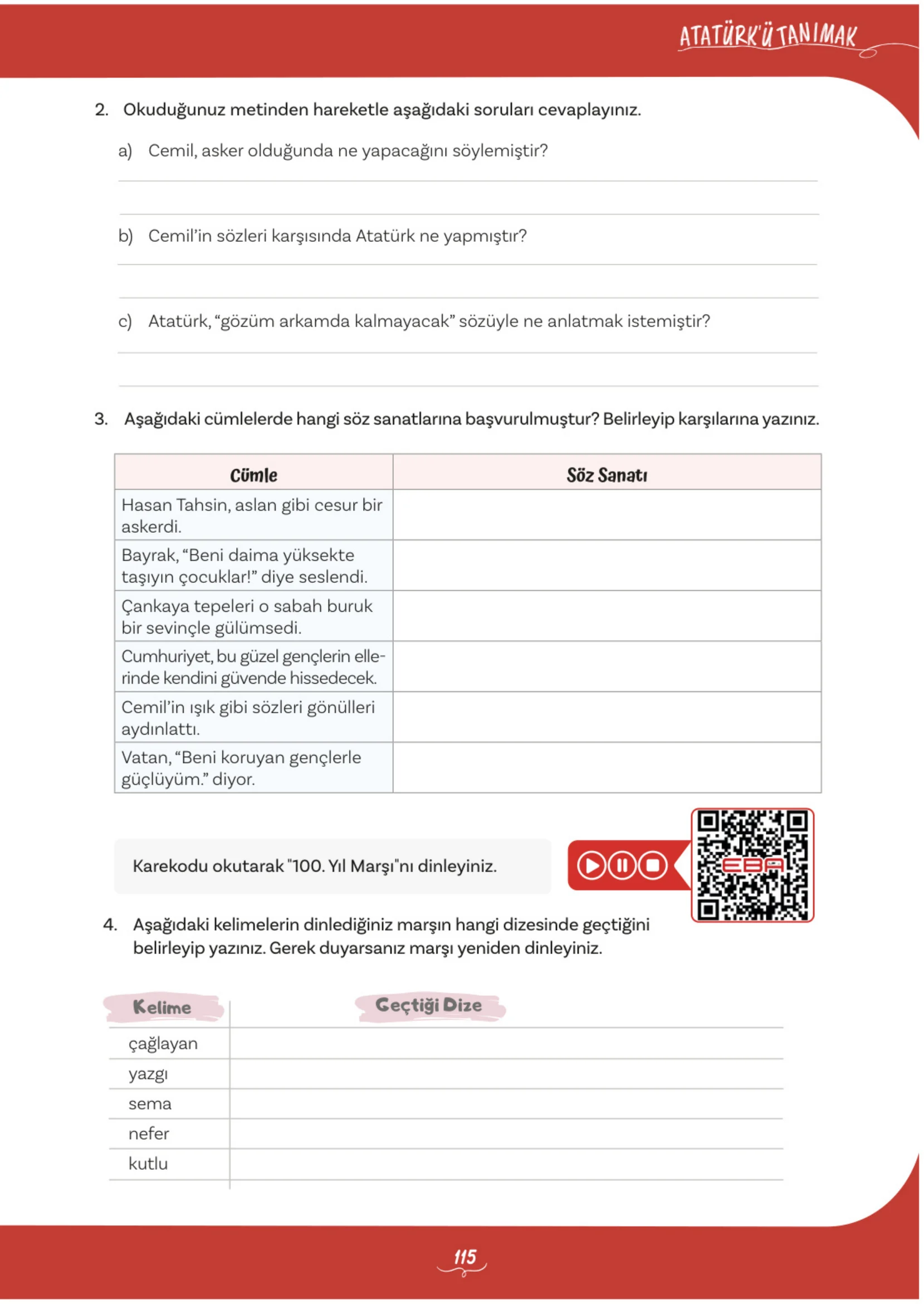 5. Sınıf Türkçe Ders Kitabı Cevapları Meb Yayınları 1. Kitap Sayfa 115