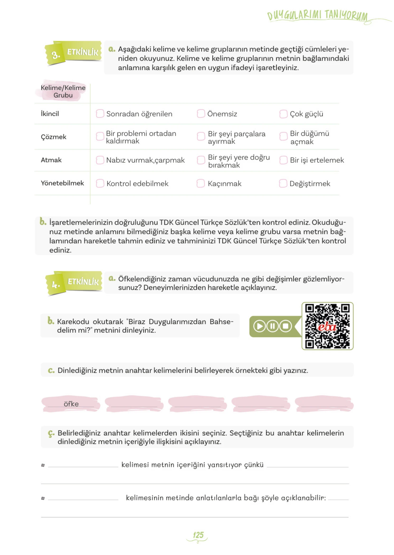 5. Sınıf Türkçe Ders Kitabı Cevapları Meb Yayınları 1. Kitap Sayfa 125