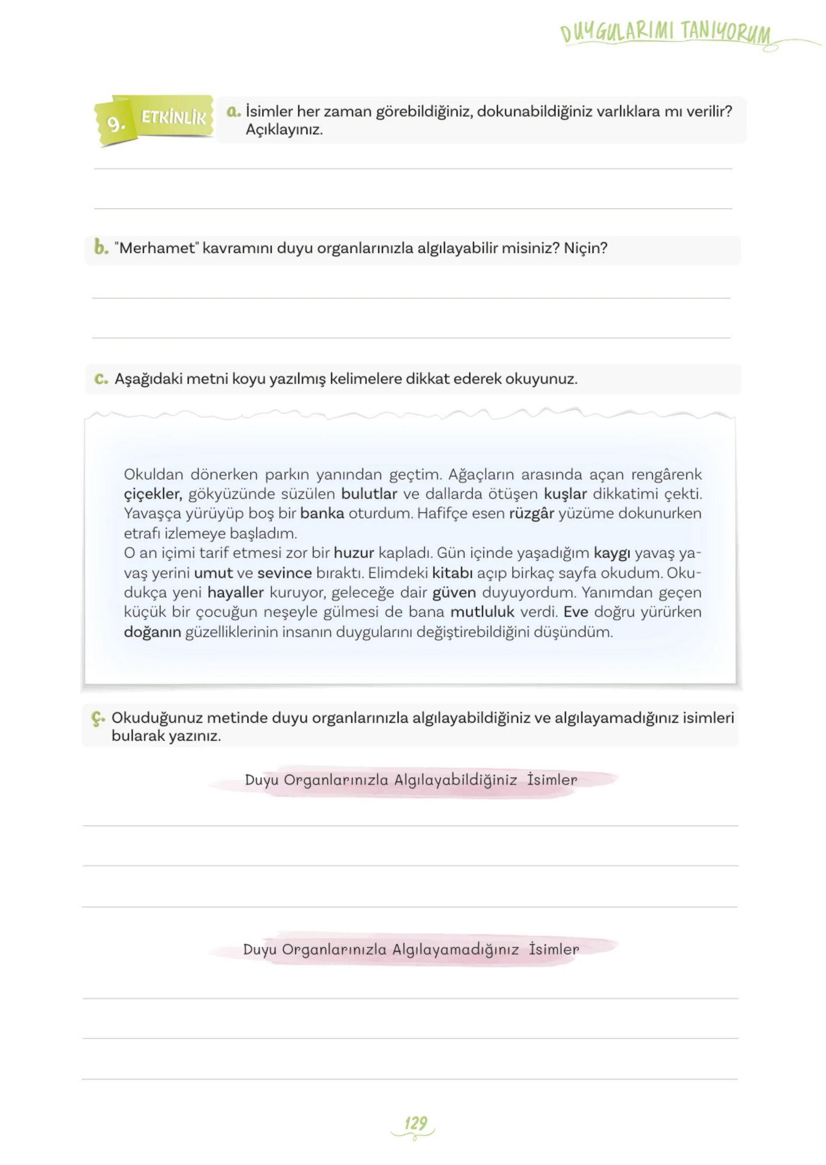 5. Sınıf Türkçe Ders Kitabı Cevapları Meb Yayınları 1. Kitap Sayfa 129
