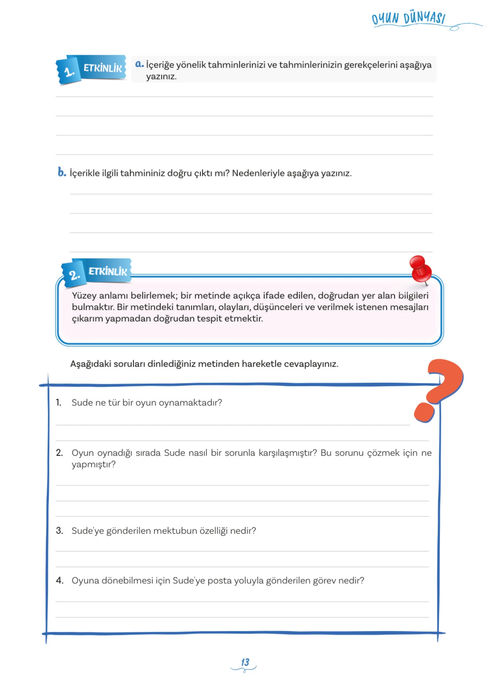 5. Sınıf Türkçe Ders Kitabı Cevapları Meb Yayınları 1. Kitap Sayfa 13