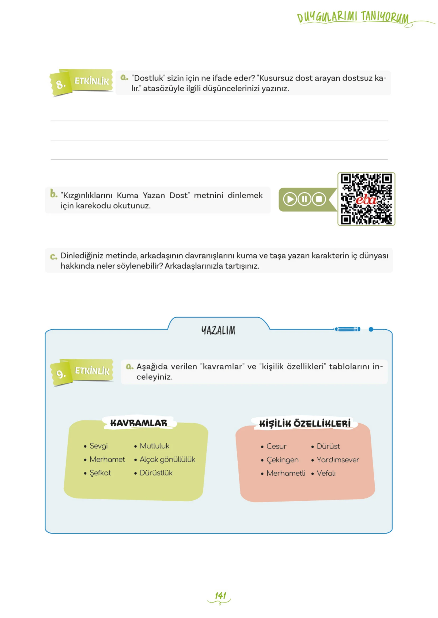 5. Sınıf Türkçe Ders Kitabı Cevapları Meb Yayınları 1. Kitap Sayfa 141