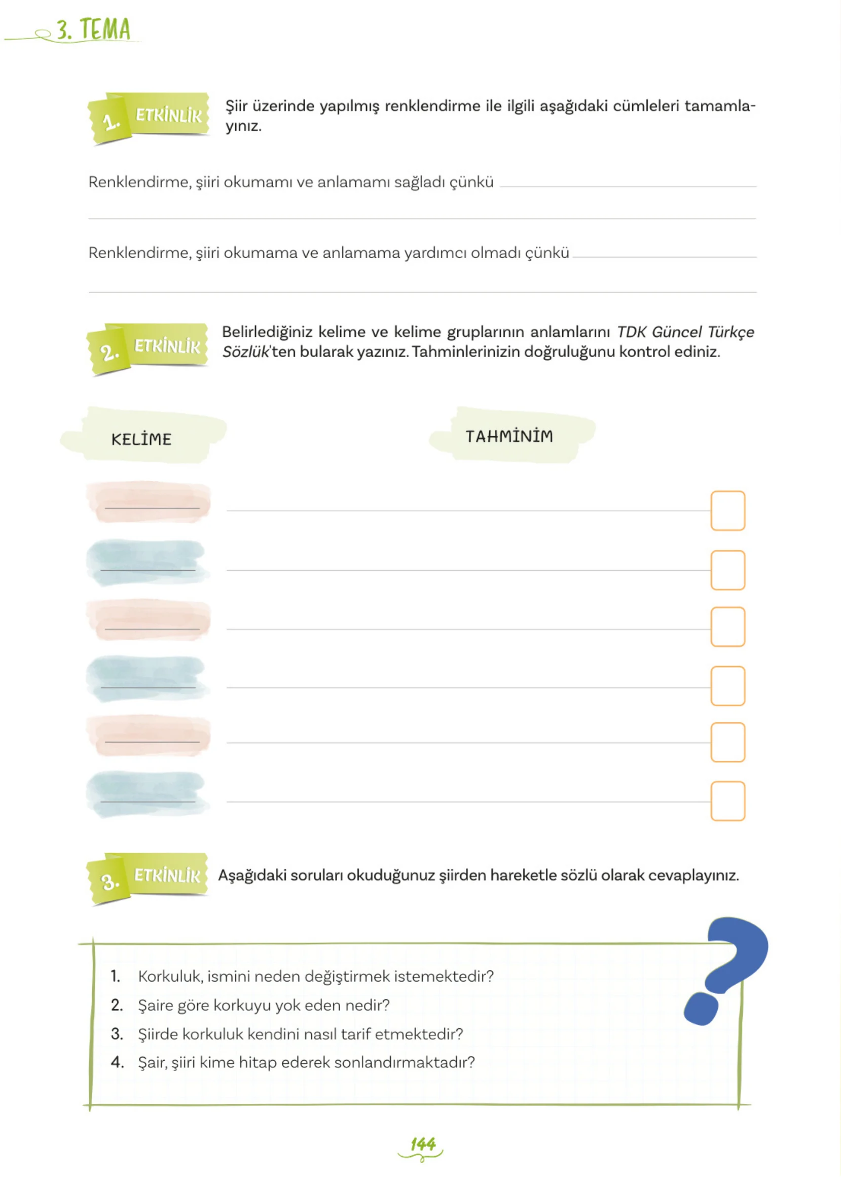 5. Sınıf Türkçe Ders Kitabı Cevapları Meb Yayınları 1. Kitap Sayfa 144