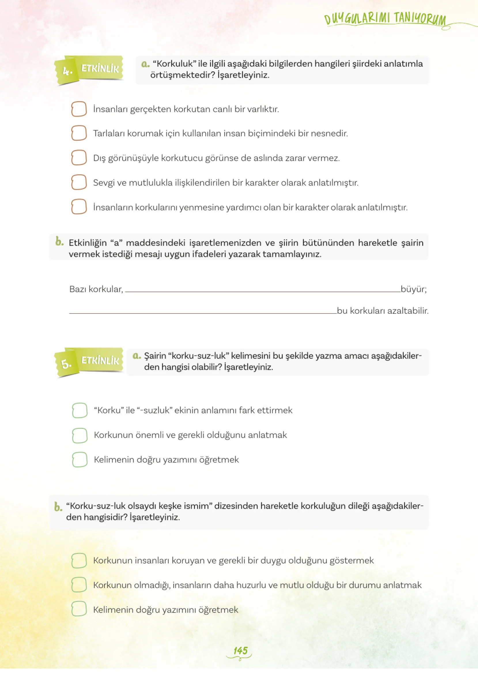 5. Sınıf Türkçe Ders Kitabı Cevapları Meb Yayınları 1. Kitap Sayfa 145