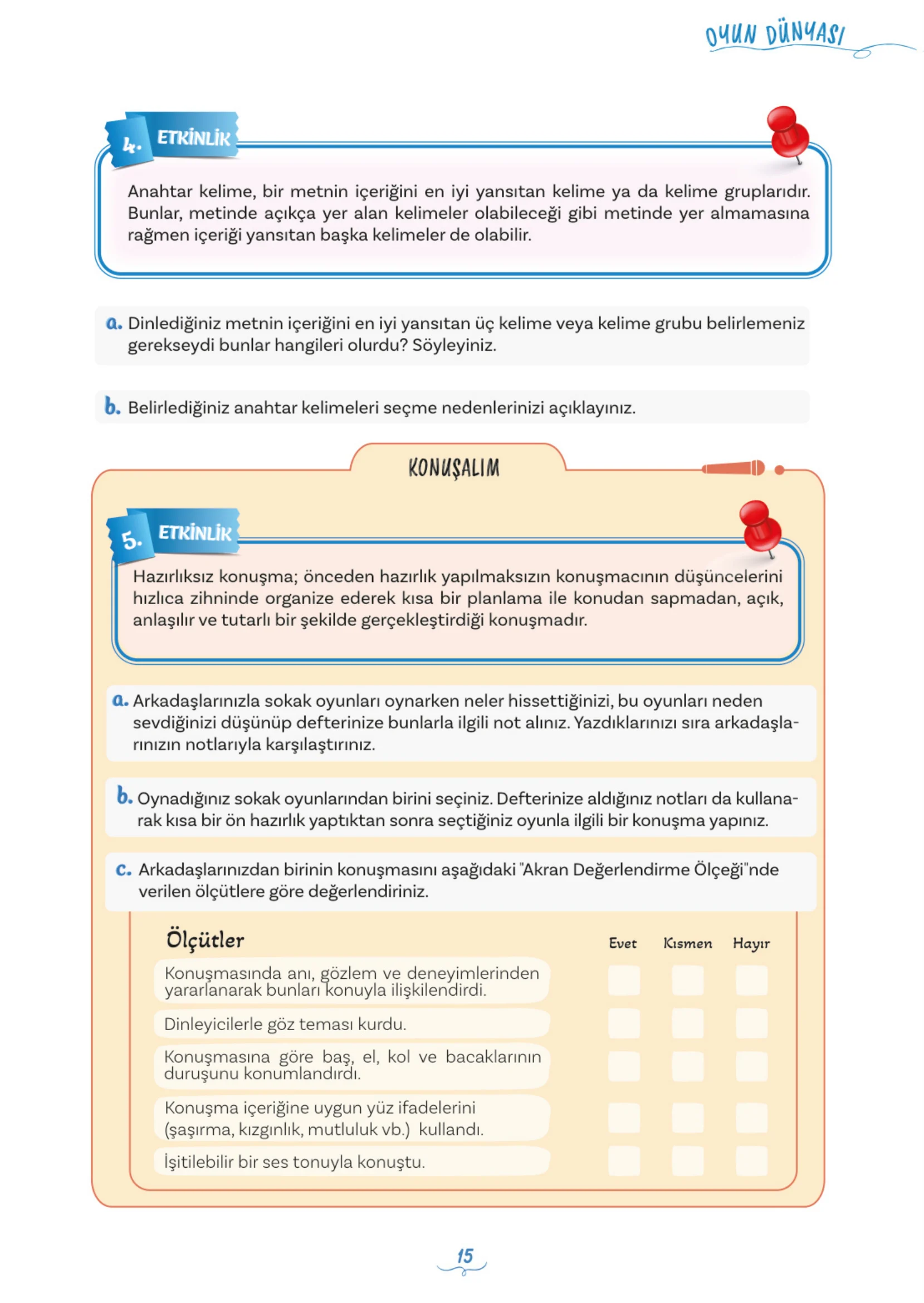 5. Sınıf Türkçe Ders Kitabı Cevapları Meb Yayınları 1. Kitap Sayfa 15