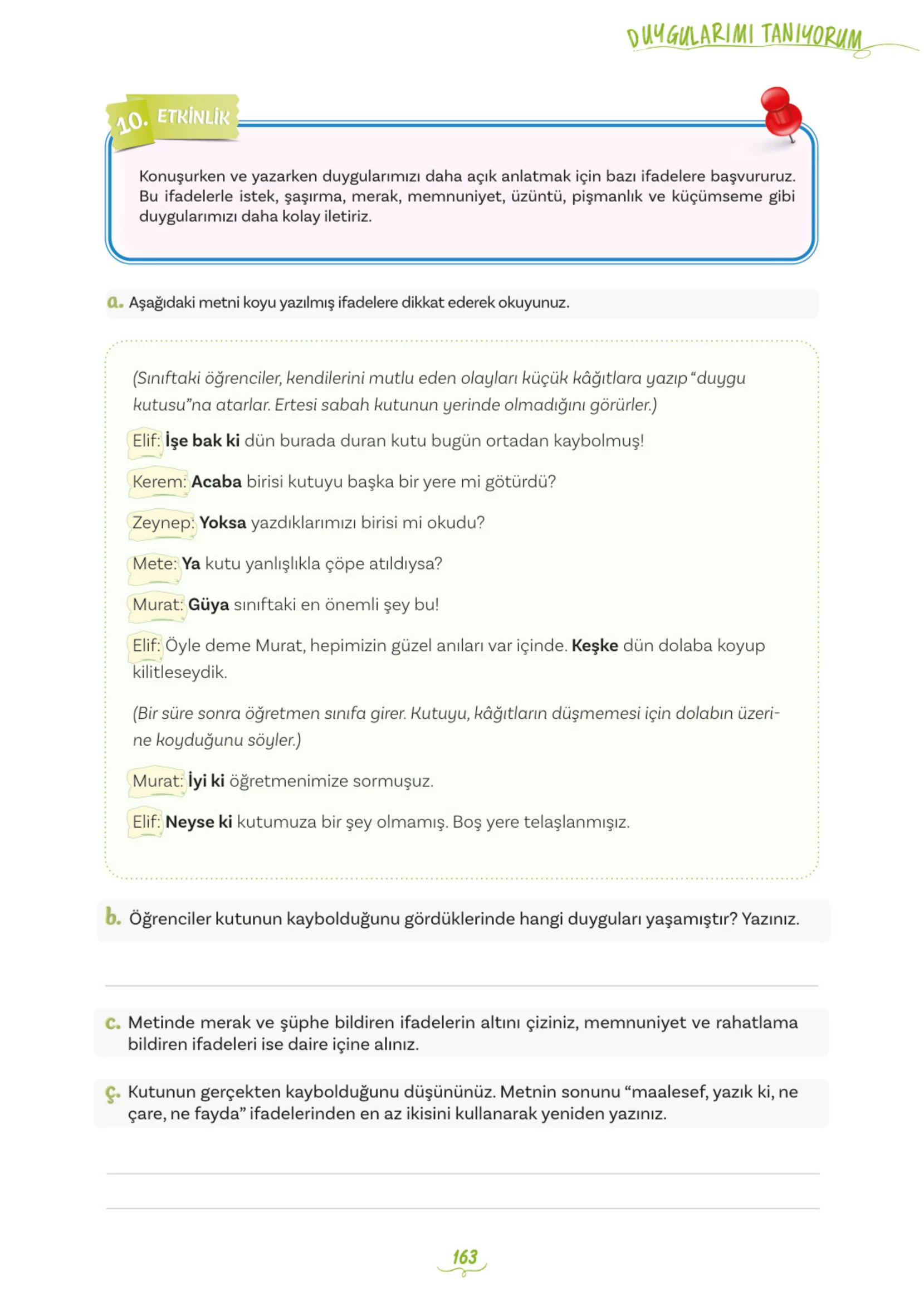 5. Sınıf Türkçe Ders Kitabı Cevapları Meb Yayınları 1. Kitap Sayfa 163