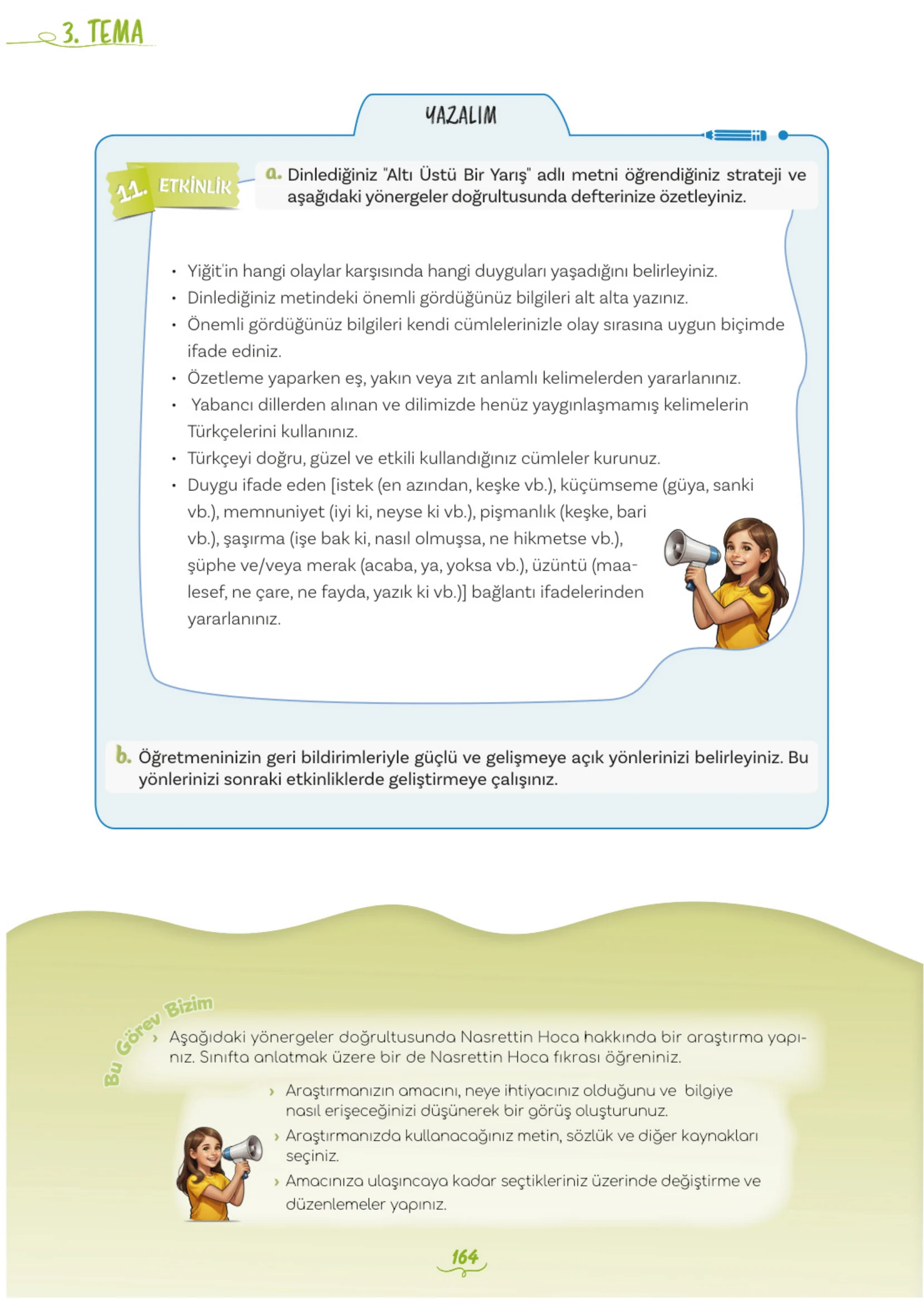 5. Sınıf Türkçe Ders Kitabı Cevapları Meb Yayınları 1. Kitap Sayfa 164