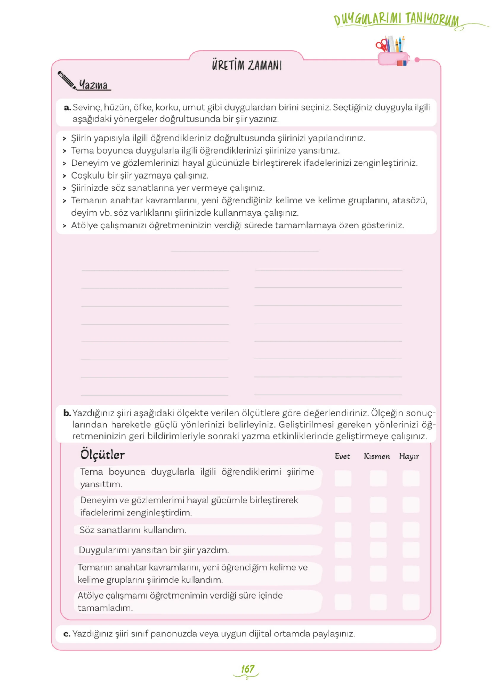 5. Sınıf Türkçe Ders Kitabı Cevapları Meb Yayınları 1. Kitap Sayfa 167