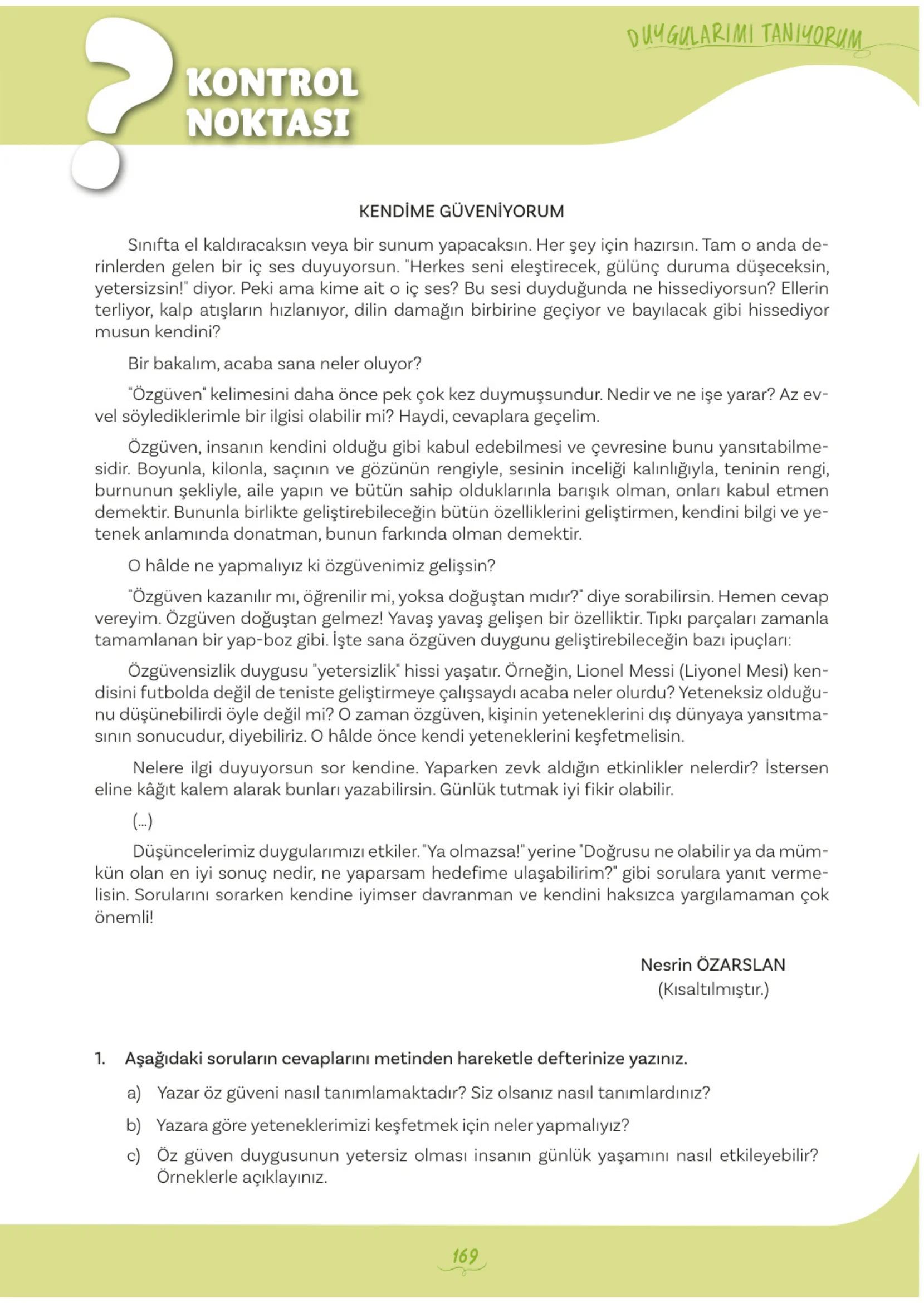 5. Sınıf Türkçe Ders Kitabı Cevapları Meb Yayınları 1. Kitap Sayfa 169