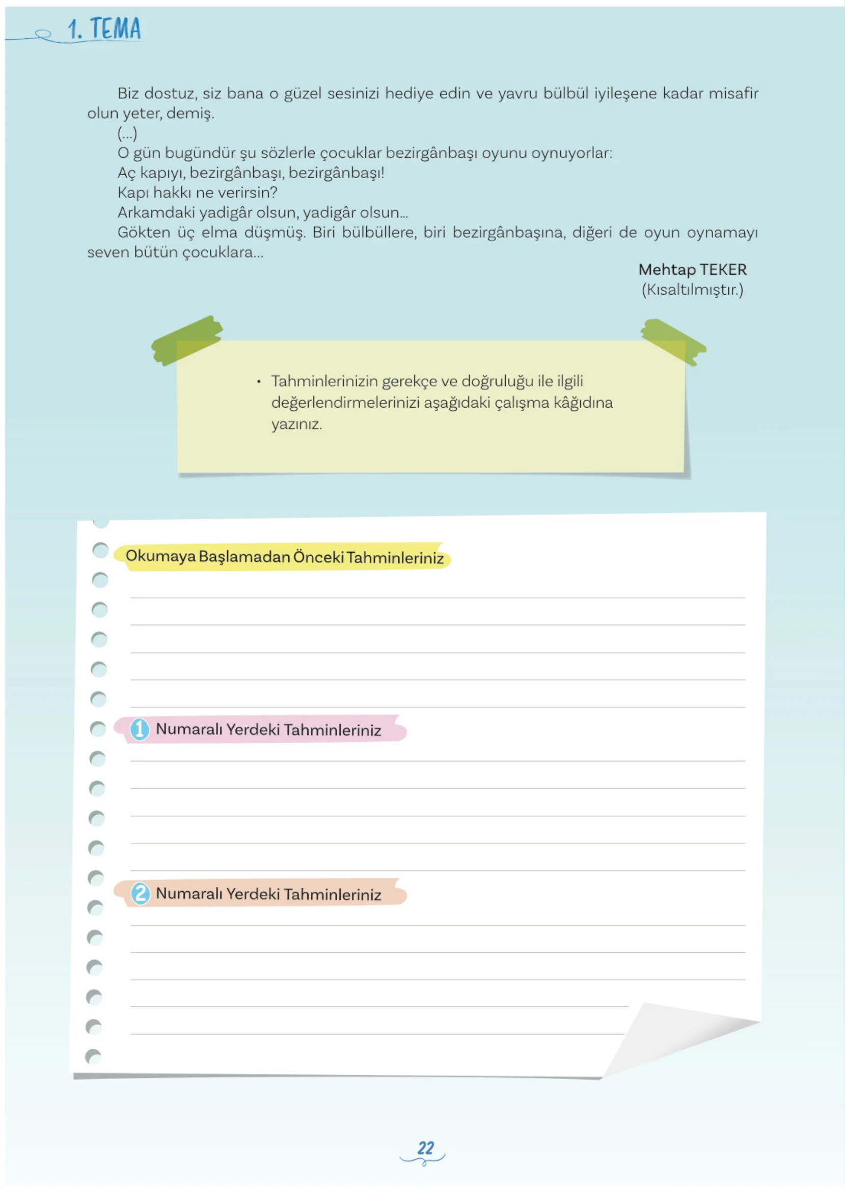 5. Sınıf Türkçe Ders Kitabı Cevapları Meb Yayınları 1. Kitap Sayfa 22