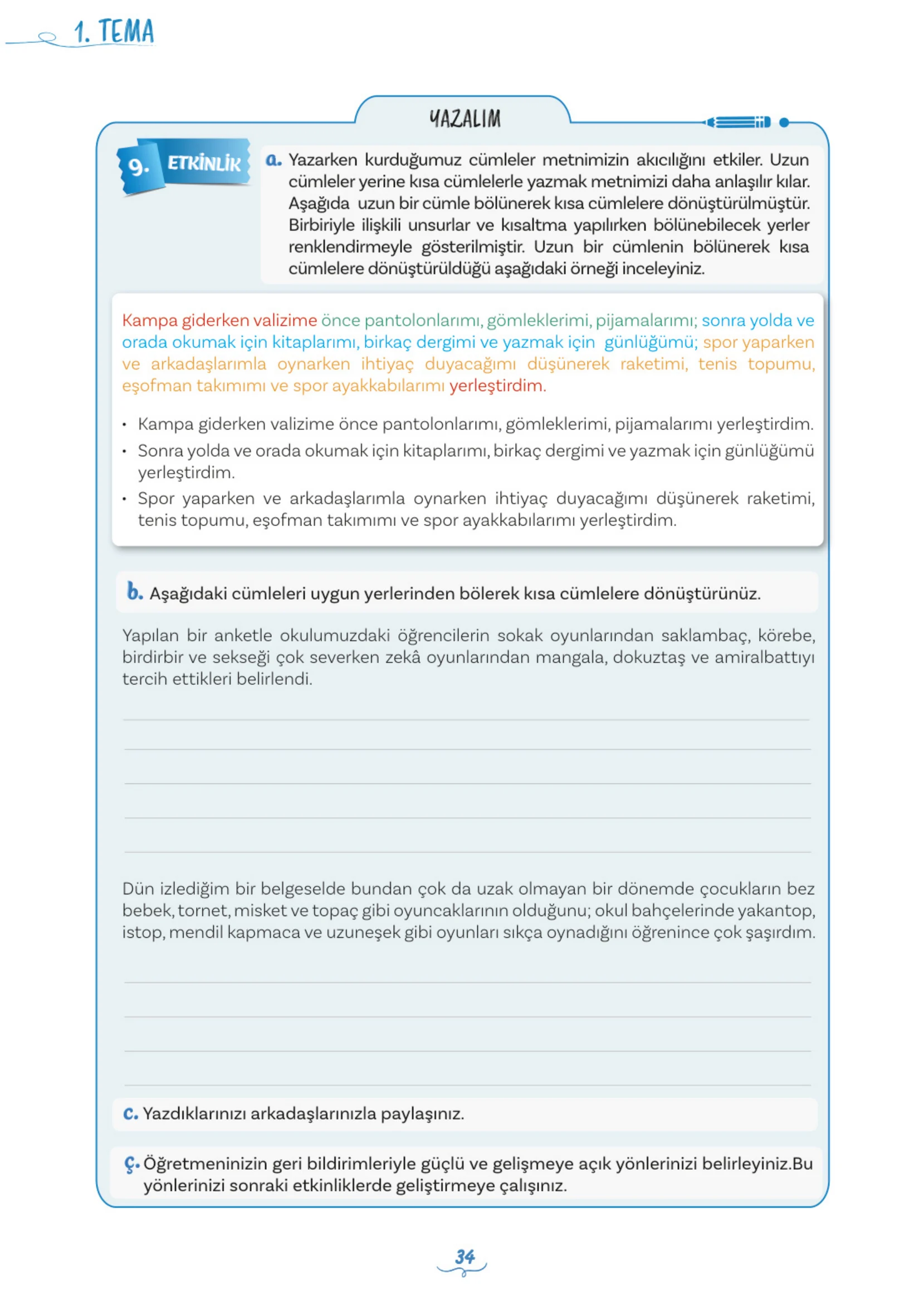 5. Sınıf Türkçe Ders Kitabı Cevapları Meb Yayınları 1. Kitap Sayfa 34
