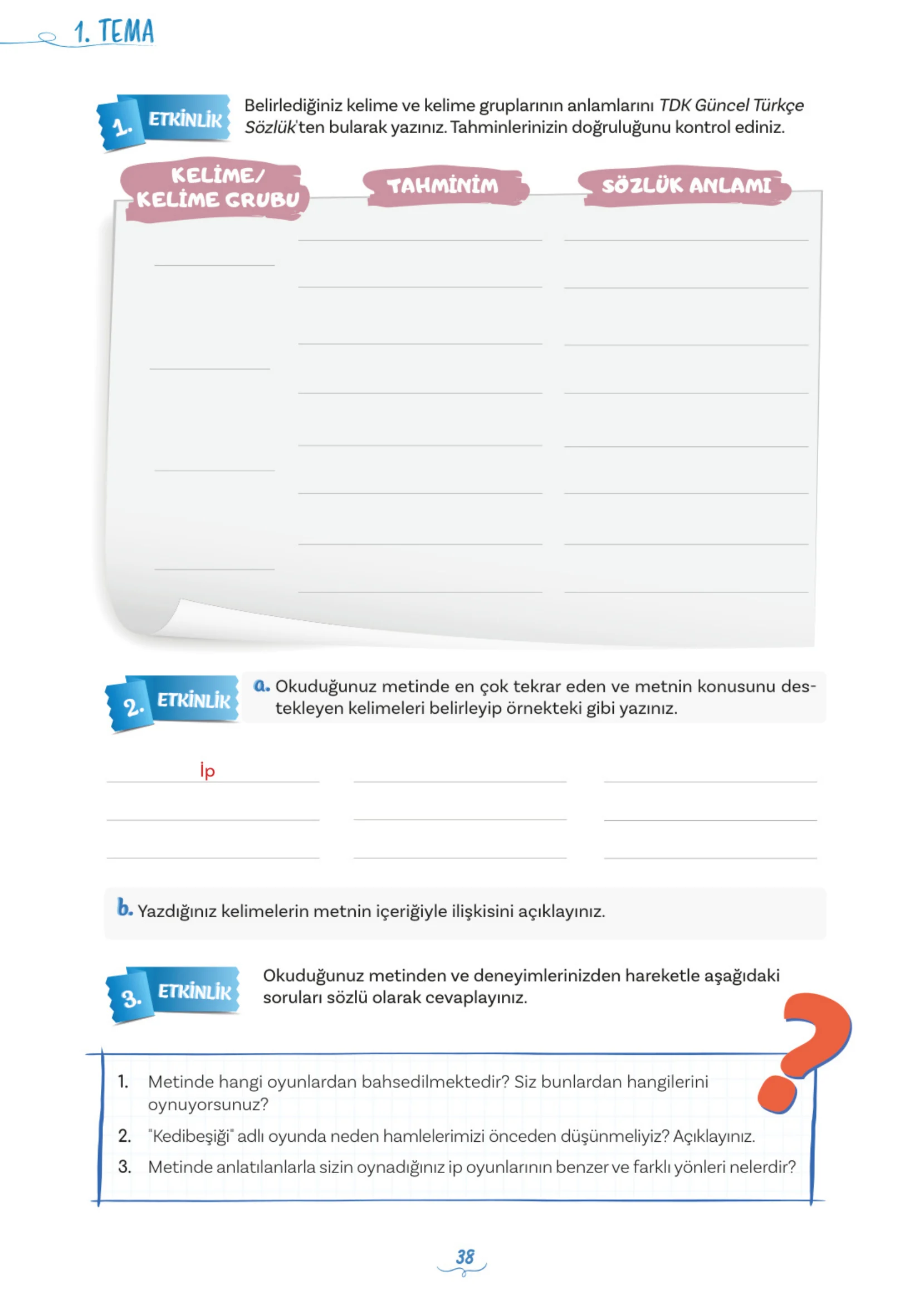 5. Sınıf Türkçe Ders Kitabı Cevapları Meb Yayınları 1. Kitap Sayfa 38