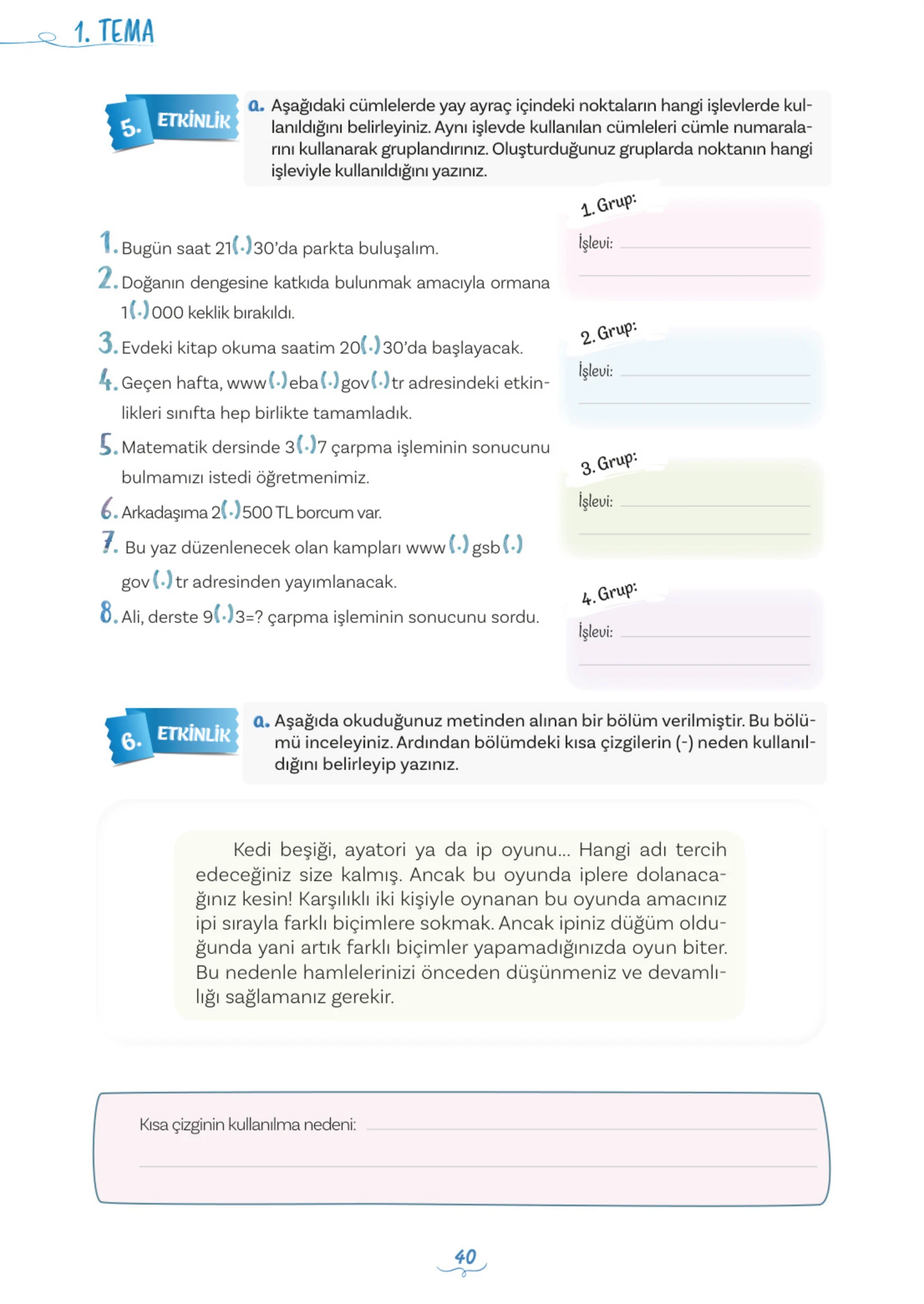 5. Sınıf Türkçe Ders Kitabı Cevapları Meb Yayınları 1. Kitap Sayfa 40
