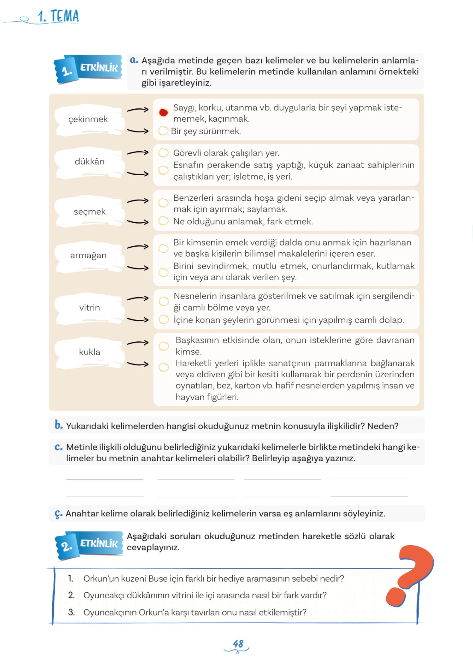 5. Sınıf Türkçe Ders Kitabı Cevapları Meb Yayınları 1. Kitap Sayfa 48