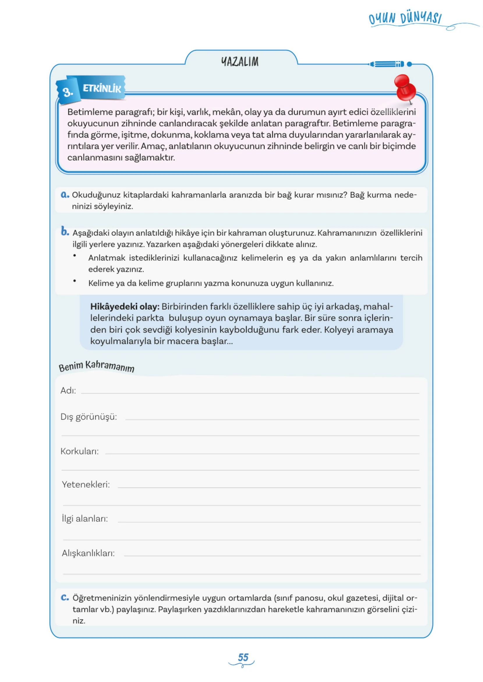 5. Sınıf Türkçe Ders Kitabı Cevapları Meb Yayınları 1. Kitap Sayfa 55