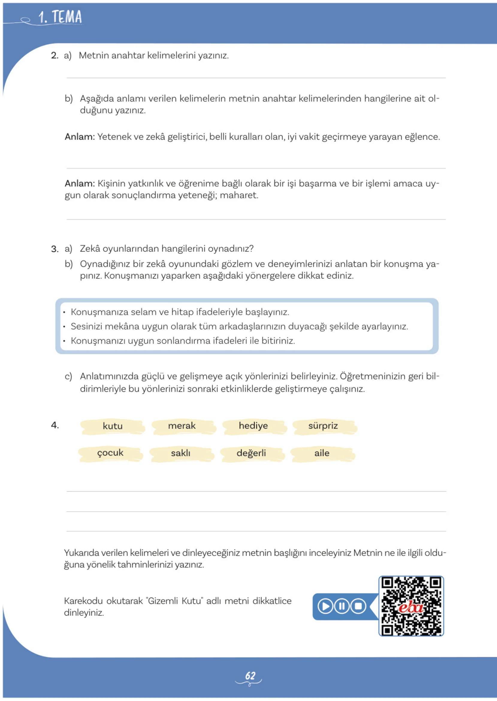 5. Sınıf Türkçe Ders Kitabı Cevapları Meb Yayınları 1. Kitap Sayfa 62