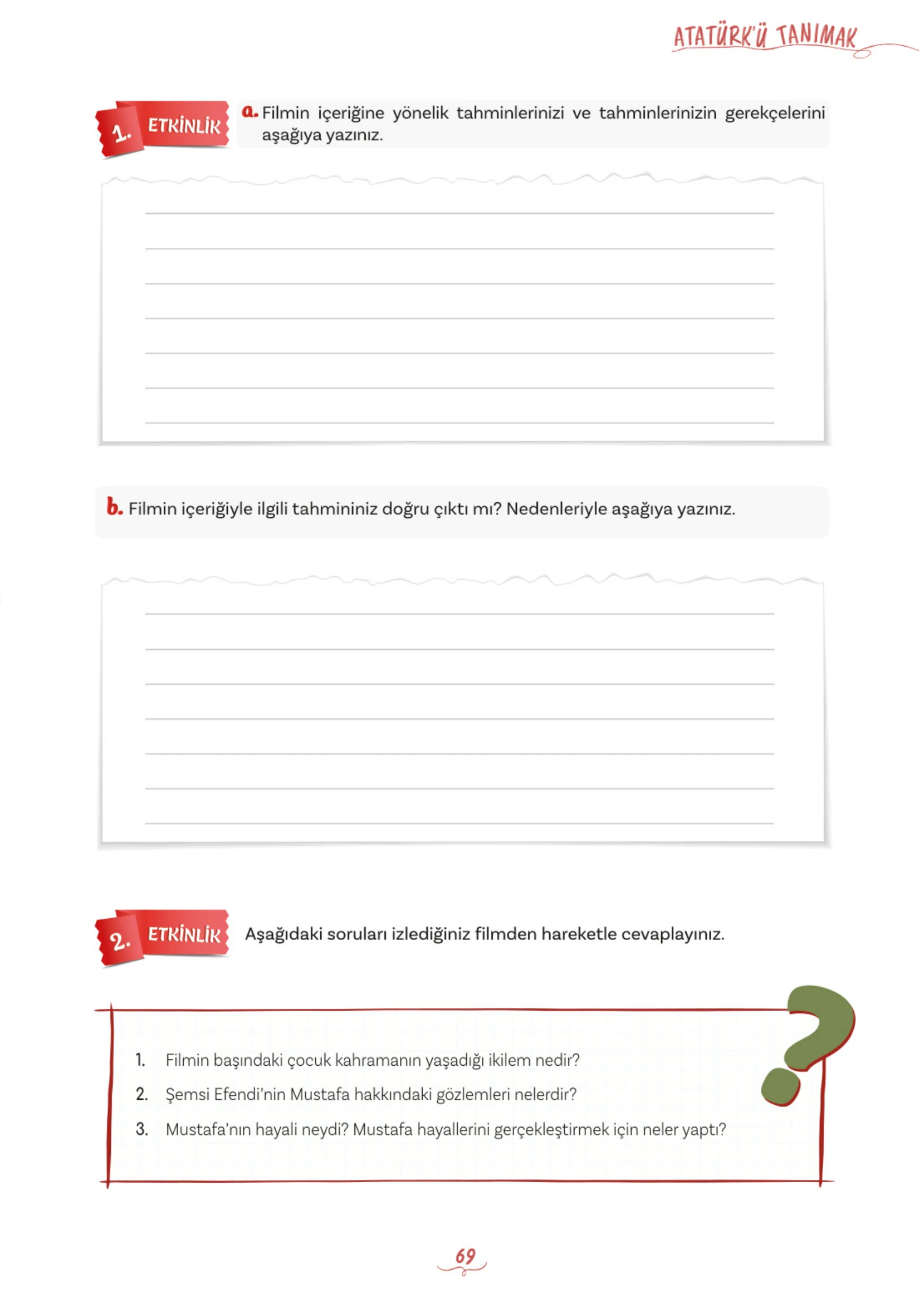 5. Sınıf Türkçe Ders Kitabı Cevapları Meb Yayınları 1. Kitap Sayfa 69