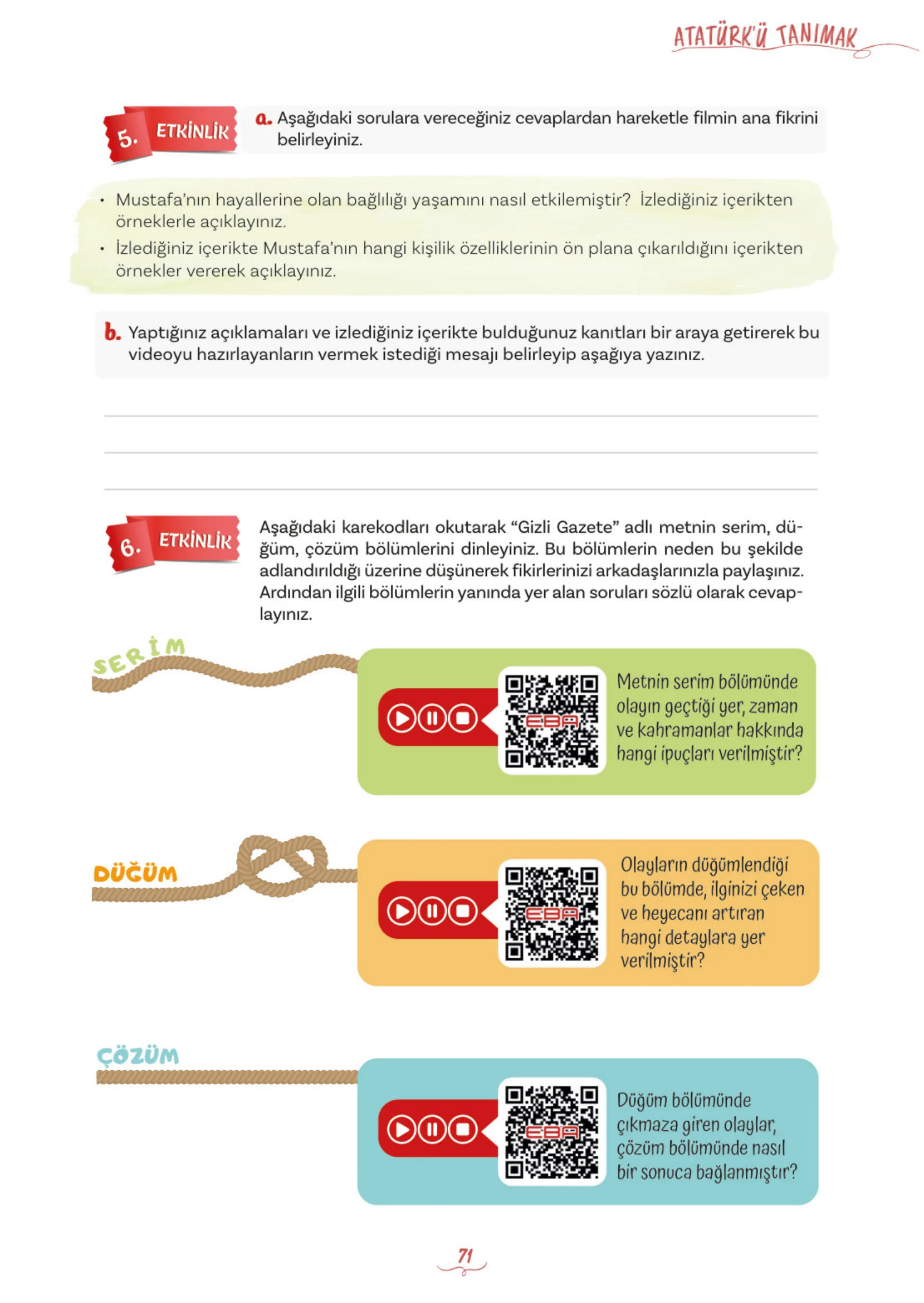 5. Sınıf Türkçe Ders Kitabı Cevapları Meb Yayınları 1. Kitap Sayfa 71