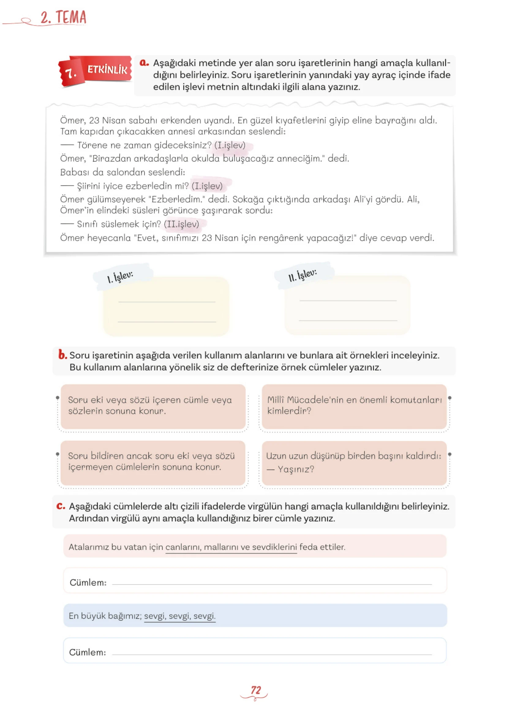 5. Sınıf Türkçe Ders Kitabı Cevapları Meb Yayınları 1. Kitap Sayfa 72