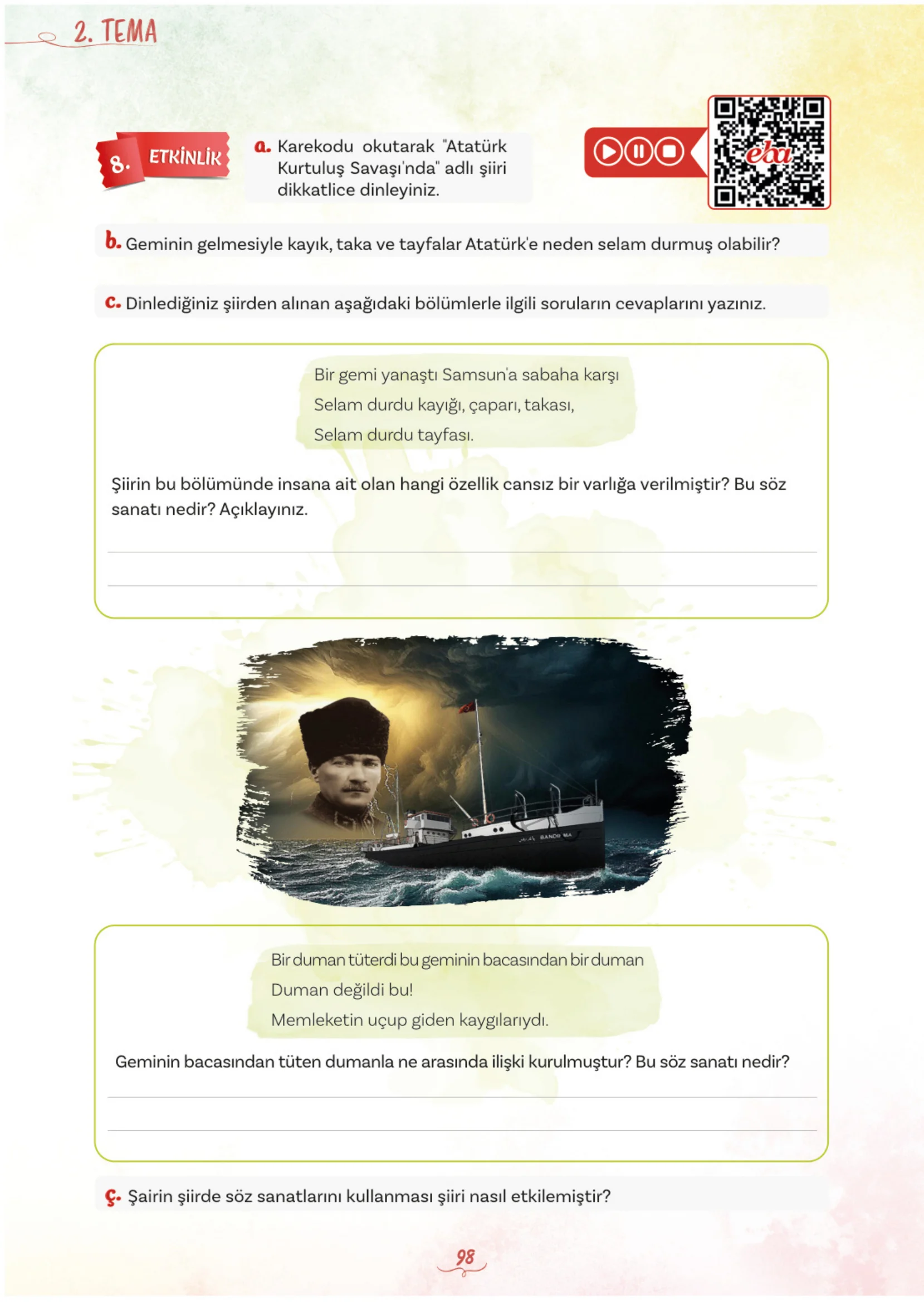 5. Sınıf Türkçe Ders Kitabı Cevapları Meb Yayınları 1. Kitap Sayfa 98