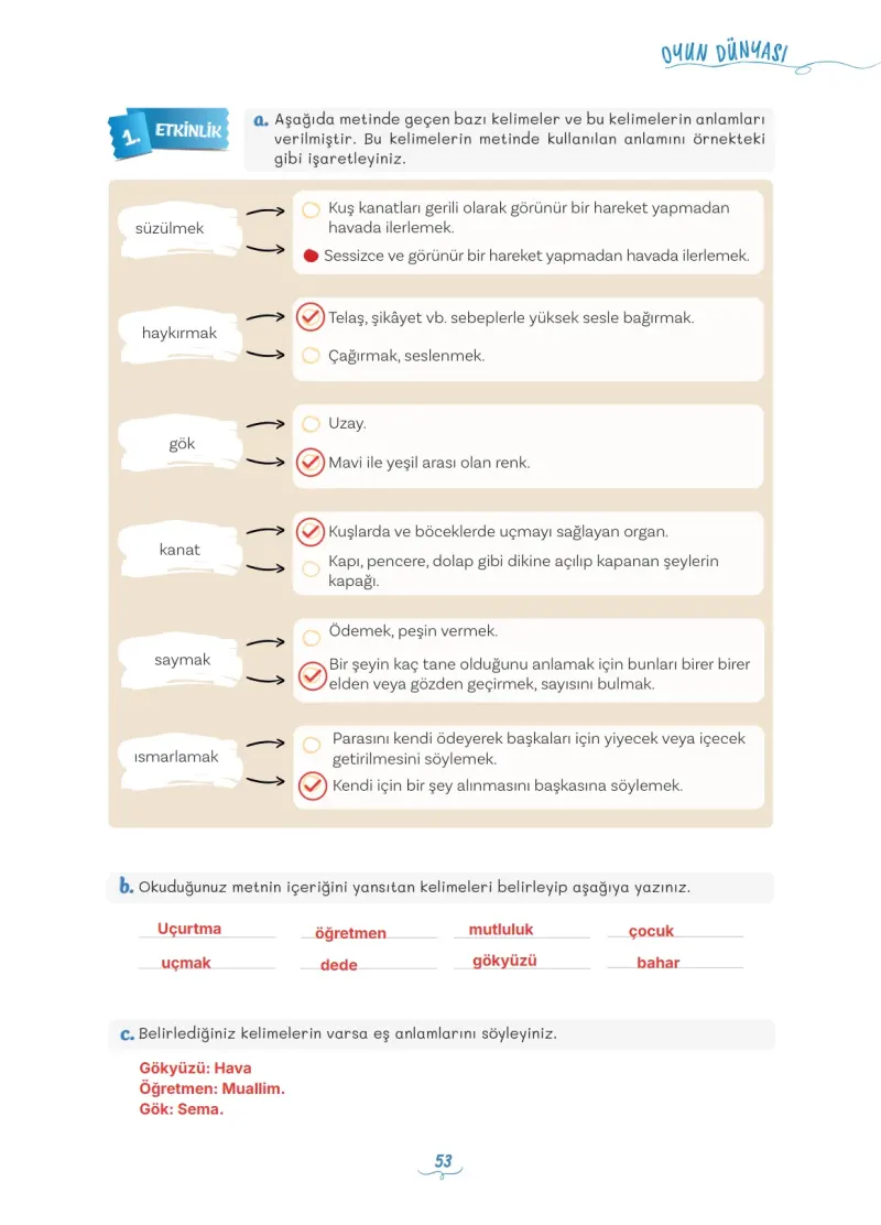 5. Sınıf Türkçe Ders Kitabı Cevapları Meb Yayınları 1 Sayfa 53 Çözüm Görseli
