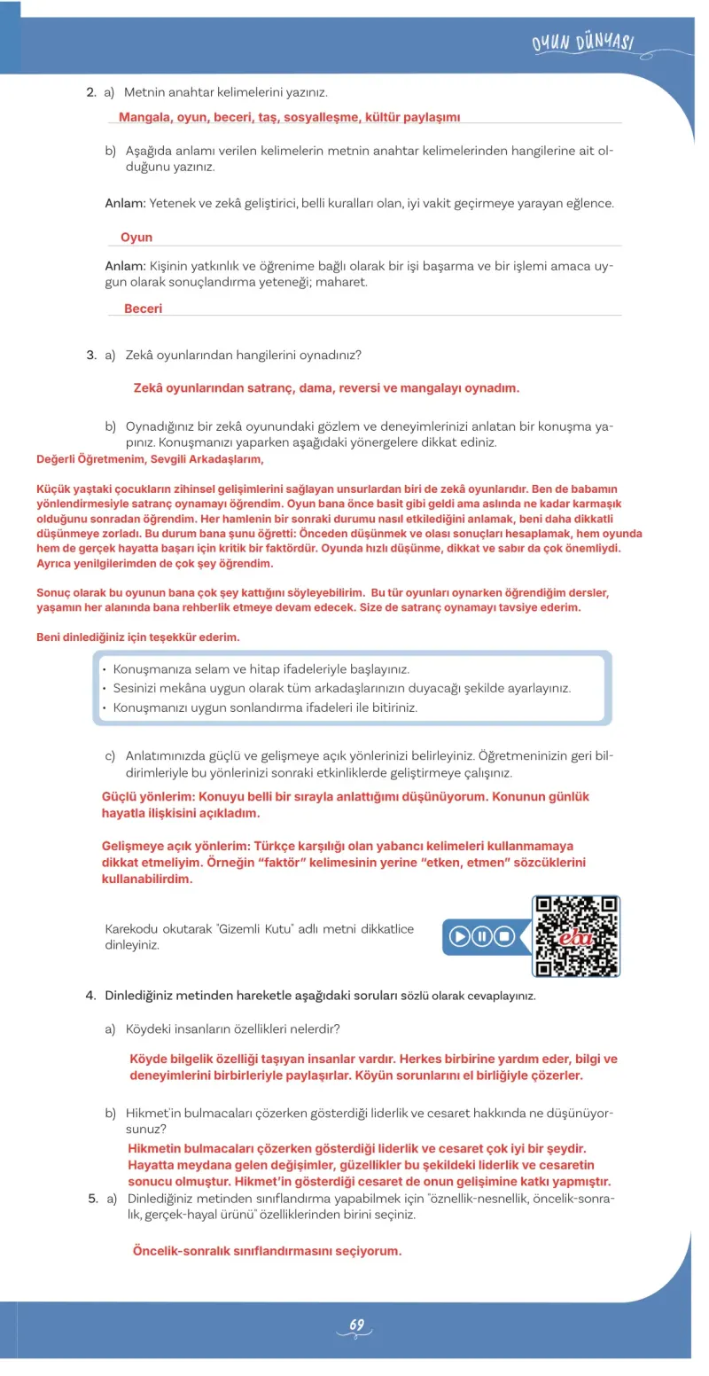 5. Sınıf Türkçe Ders Kitabı Cevapları Meb Yayınları 1 Sayfa 69 Çözüm Görseli
