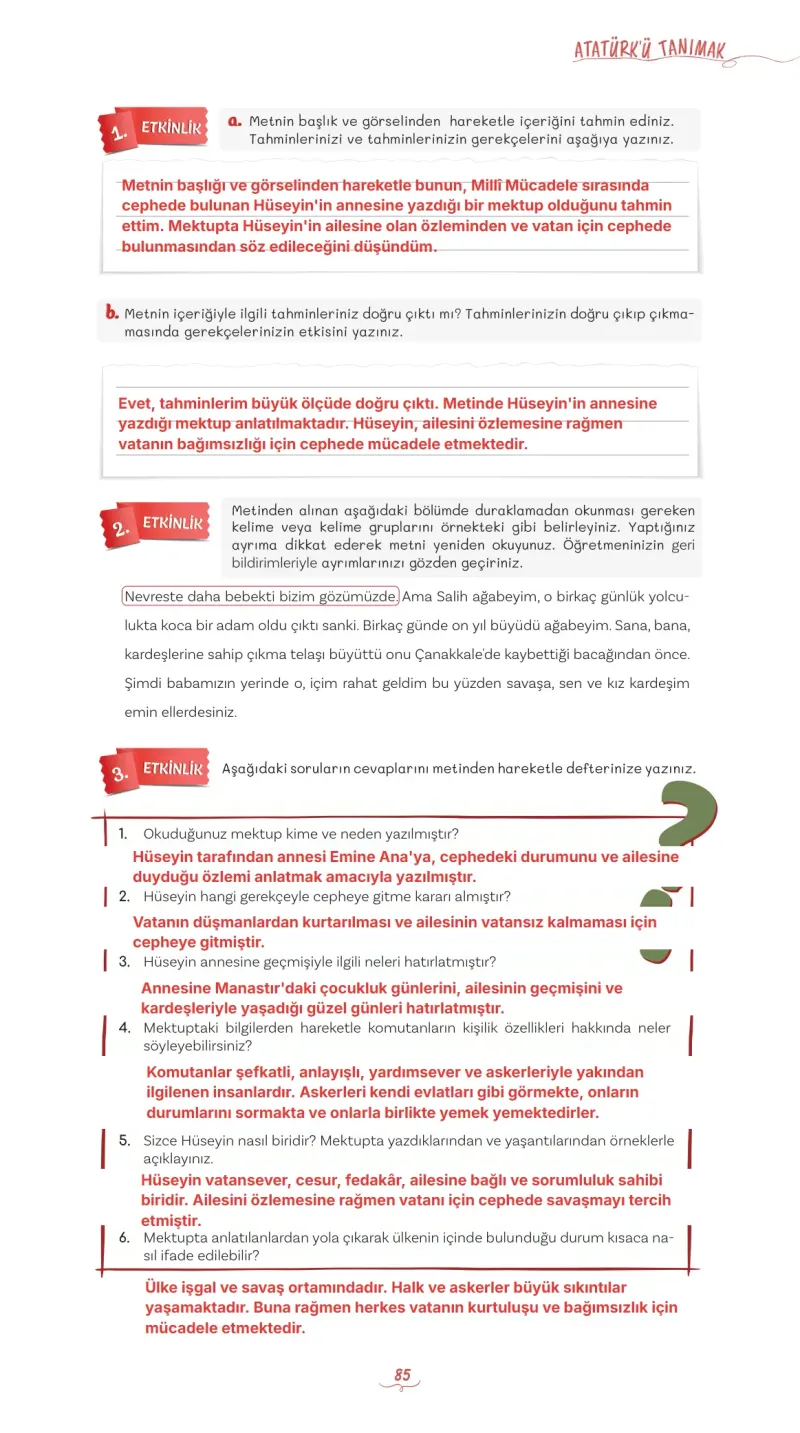 5. Sınıf Türkçe Ders Kitabı Cevapları Meb Yayınları 1 Sayfa 85 Çözüm Görseli