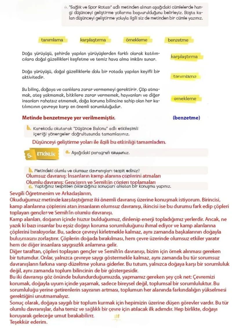 5. Sınıf Türkçe Ders Kitabı Cevapları Meb Yayınları 2. Kitap Sayfa 118 Çözüm Görseli