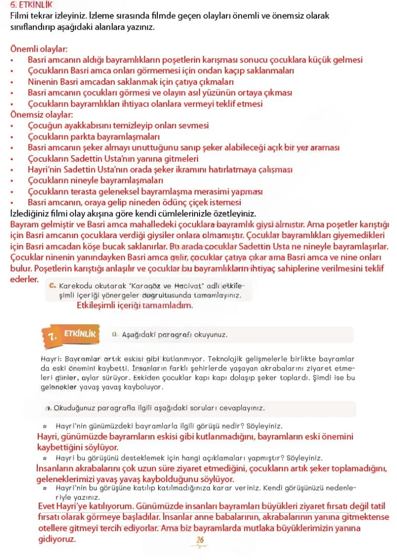 5. Sınıf Türkçe Ders Kitabı Cevapları Meb Yayınları 2. Kitap Sayfa 26 Çözüm Görseli
