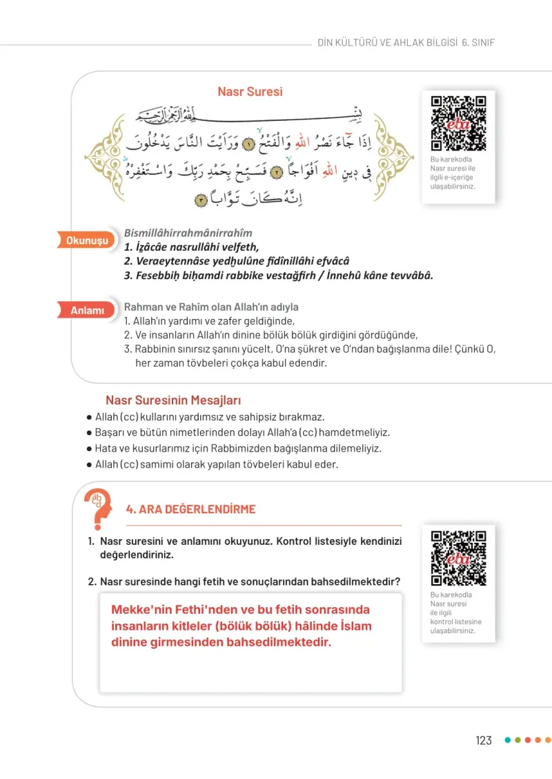 6. Sınıf Din Kültürü ve Ahlak Bilgisi Ders Kitabı Cevapları Meb Yayınları Sayfa 123 Çözüm Görseli