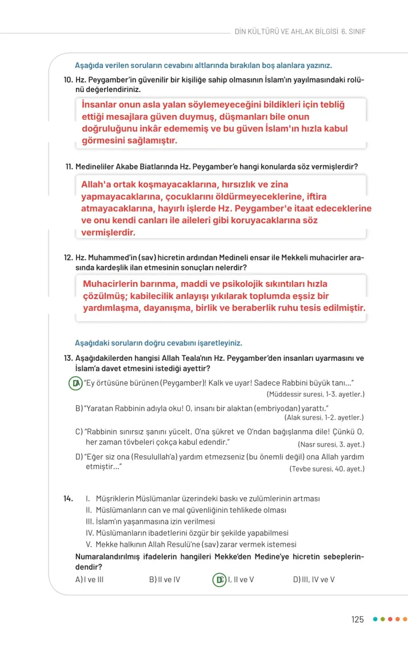 6. Sınıf Din Kültürü ve Ahlak Bilgisi Ders Kitabı Cevapları Meb Yayınları Sayfa 125 Çözüm Görseli