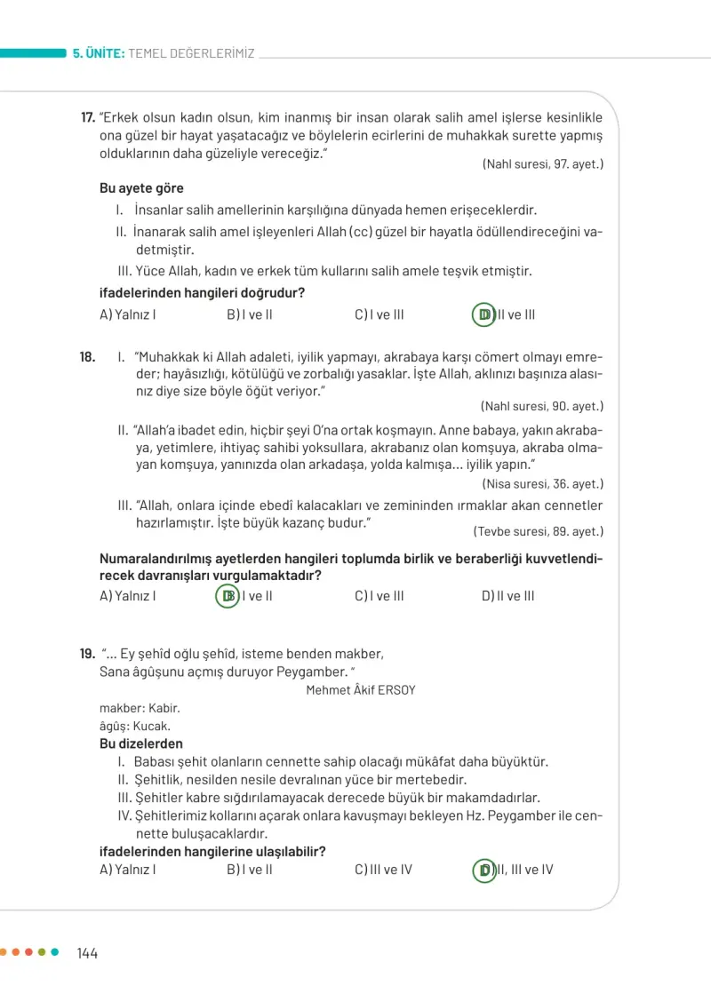 6. Sınıf Din Kültürü ve Ahlak Bilgisi Ders Kitabı Cevapları Meb Yayınları Sayfa 144 Çözüm Görseli