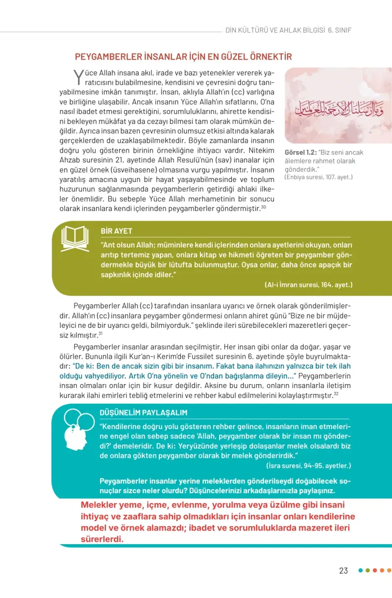6. Sınıf Din Kültürü ve Ahlak Bilgisi Ders Kitabı Cevapları Meb Yayınları Sayfa 23 Çözüm Görseli