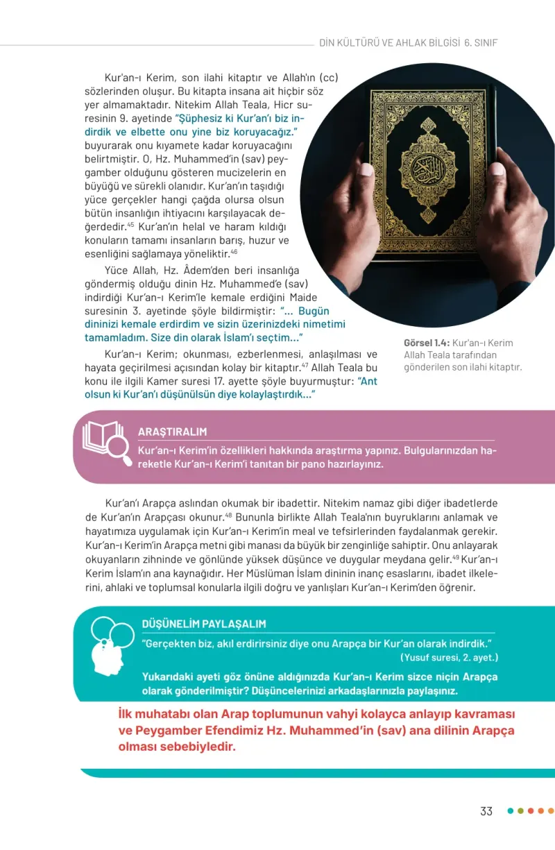 6. Sınıf Din Kültürü ve Ahlak Bilgisi Ders Kitabı Cevapları Meb Yayınları Sayfa 33 Çözüm Görseli