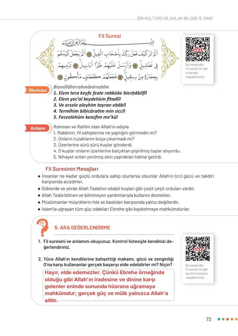 6. Sınıf Din Kültürü ve Ahlak Bilgisi Ders Kitabı Cevapları Meb Yayınları Sayfa 73 Çözüm Görseli