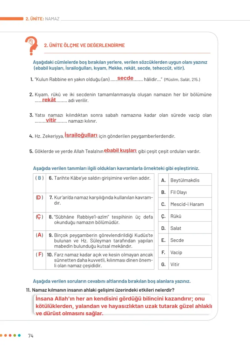 6. Sınıf Din Kültürü ve Ahlak Bilgisi Ders Kitabı Cevapları Meb Yayınları Sayfa 74 Çözüm Görseli