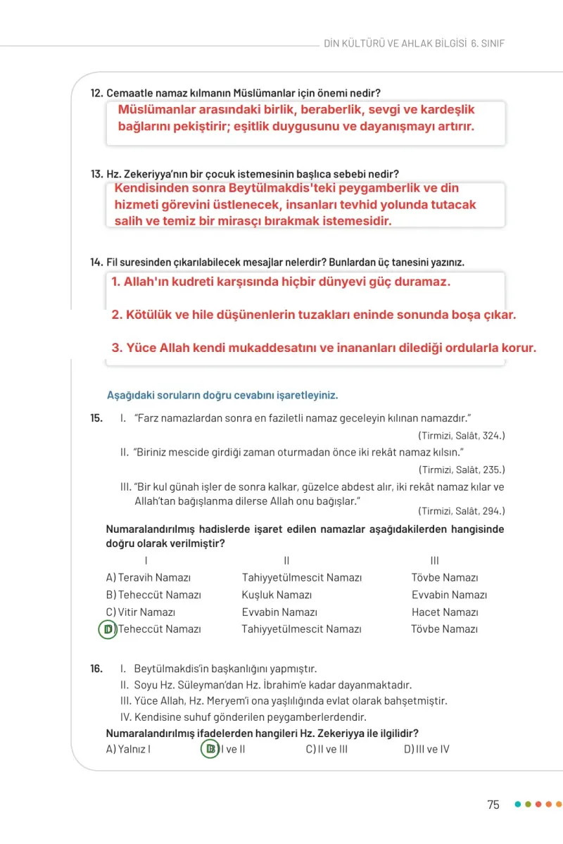 6. Sınıf Din Kültürü ve Ahlak Bilgisi Ders Kitabı Cevapları Meb Yayınları Sayfa 75 Çözüm Görseli