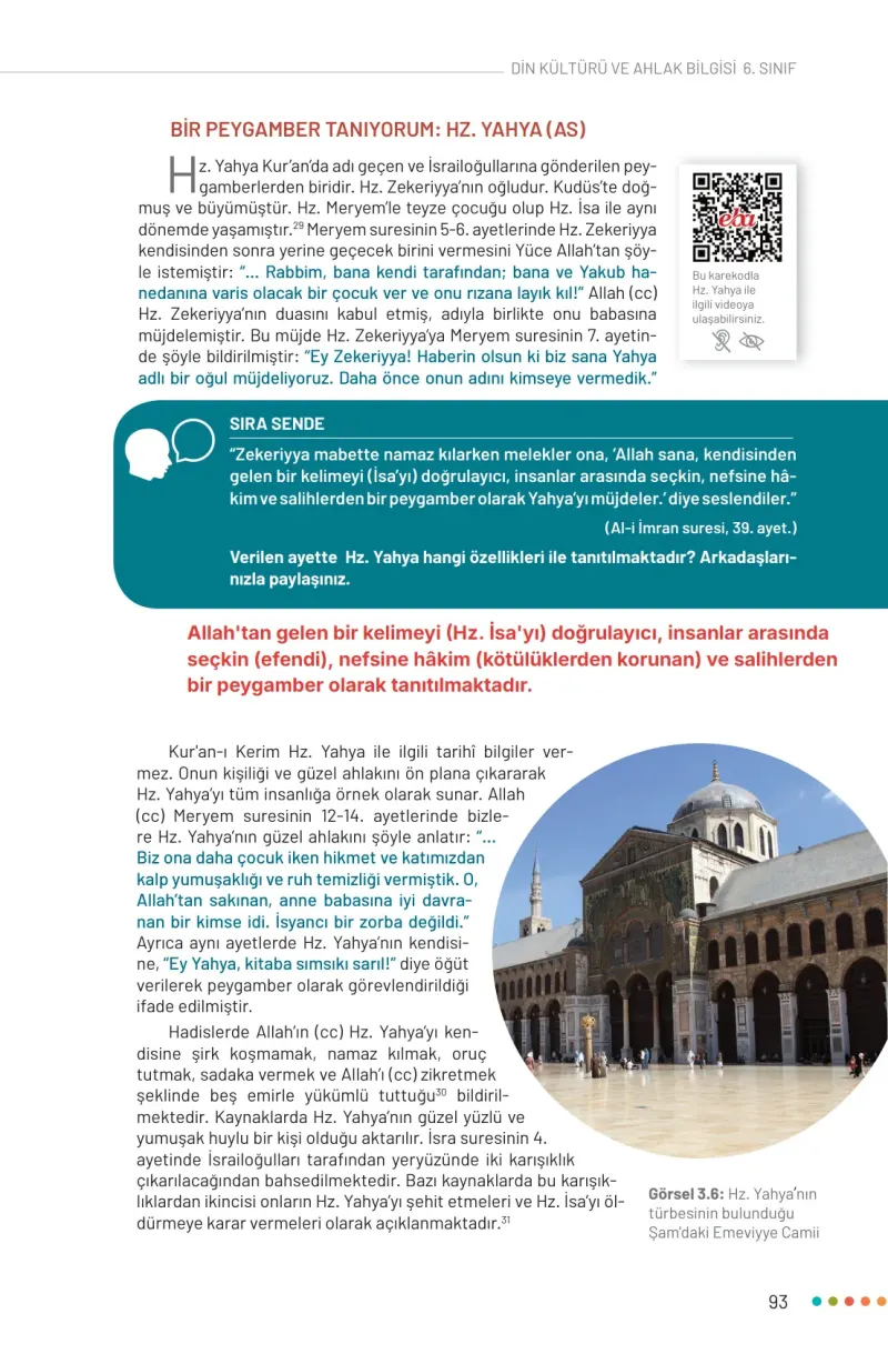 6. Sınıf Din Kültürü ve Ahlak Bilgisi Ders Kitabı Cevapları Meb Yayınları Sayfa 93 Çözüm Görseli