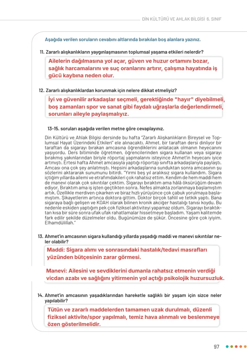6. Sınıf Din Kültürü ve Ahlak Bilgisi Ders Kitabı Cevapları Meb Yayınları Sayfa 97 Çözüm Görseli