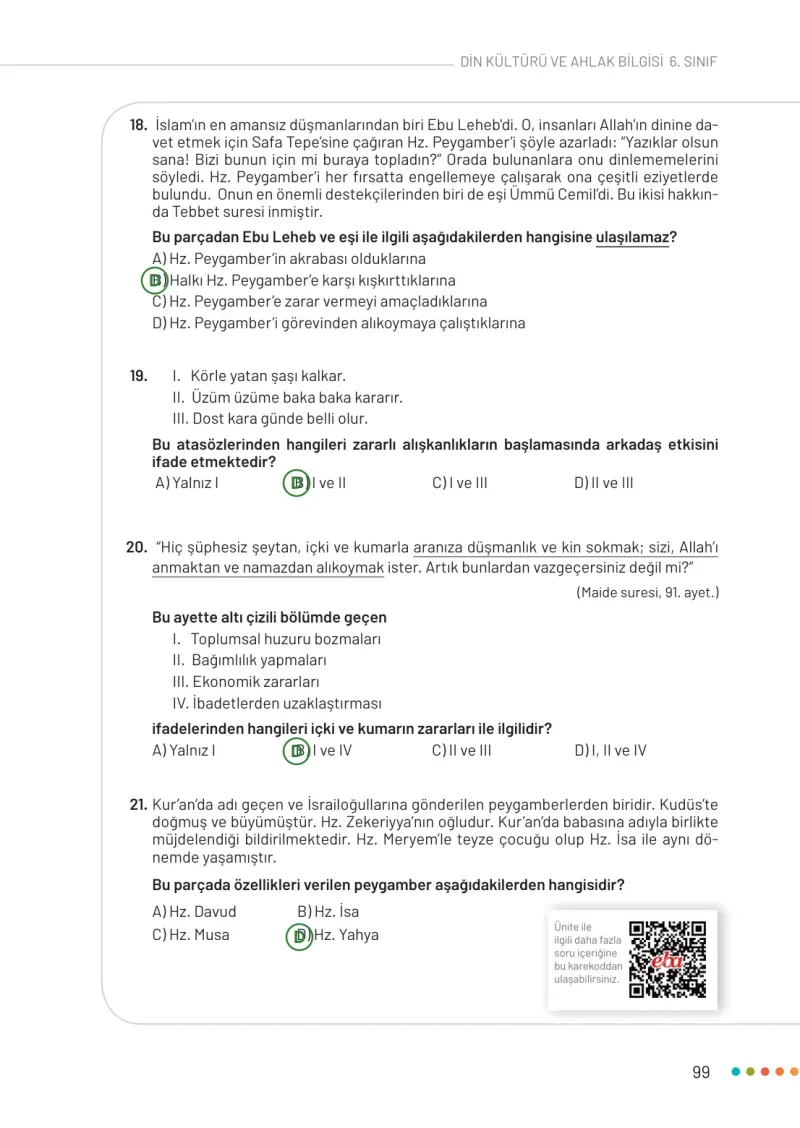 6. Sınıf Din Kültürü ve Ahlak Bilgisi Ders Kitabı Cevapları Meb Yayınları Sayfa 99 Çözüm Görseli
