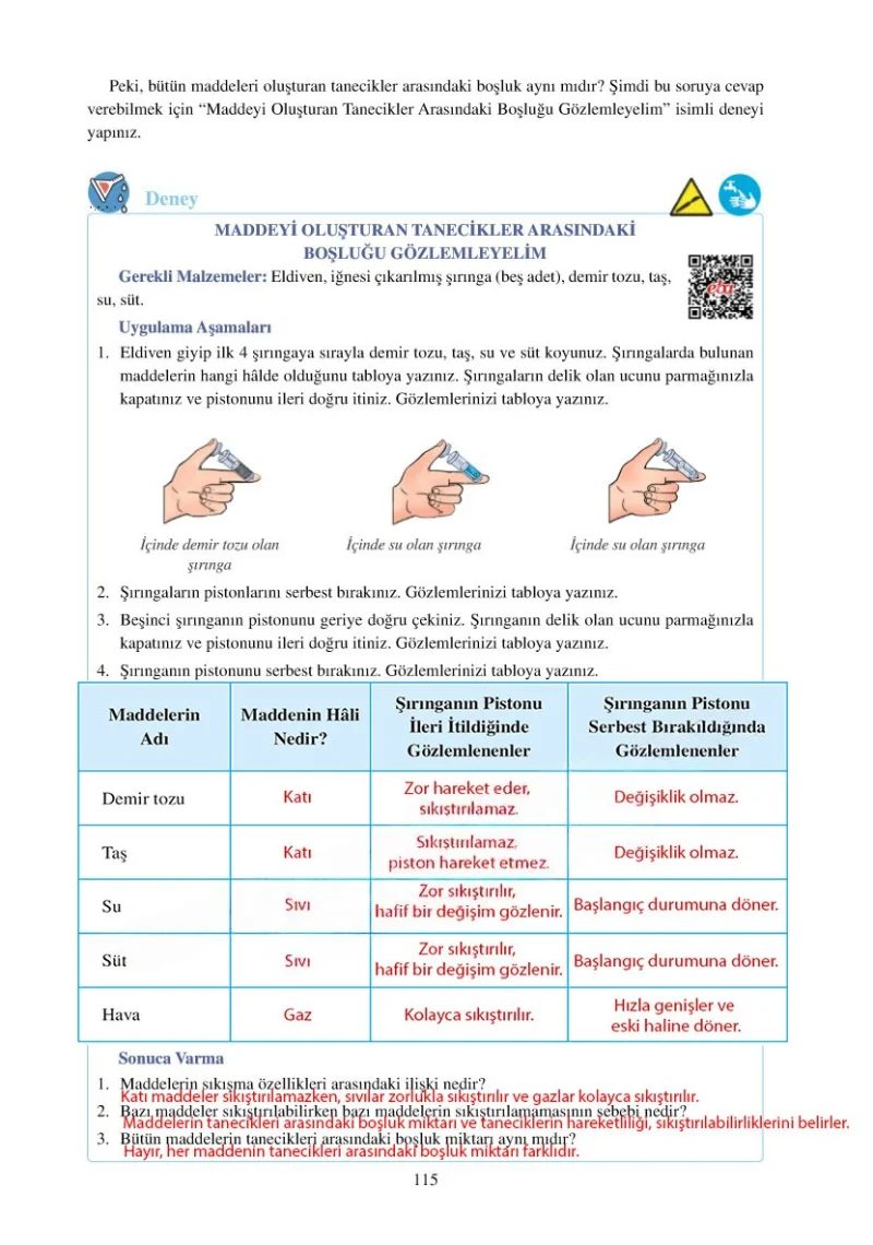 6. Sınıf Fen Bilimleri Ders Kitabı Cevapları Adım Adım Yayınları Sayfa 115 Çözüm Görseli