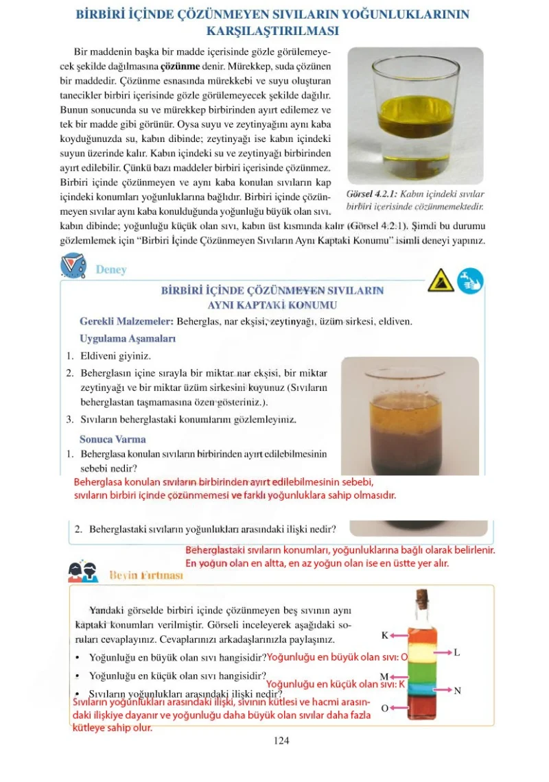 6. Sınıf Fen Bilimleri Ders Kitabı Cevapları Adım Adım Yayınları Sayfa 124 Çözüm Görseli