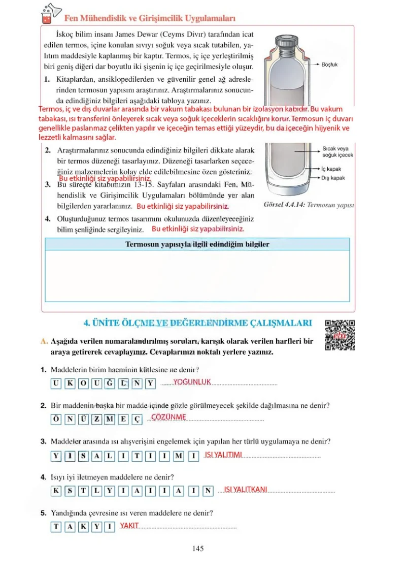 6. Sınıf Fen Bilimleri Ders Kitabı Cevapları Adım Adım Yayınları Sayfa 145 Çözüm Görseli