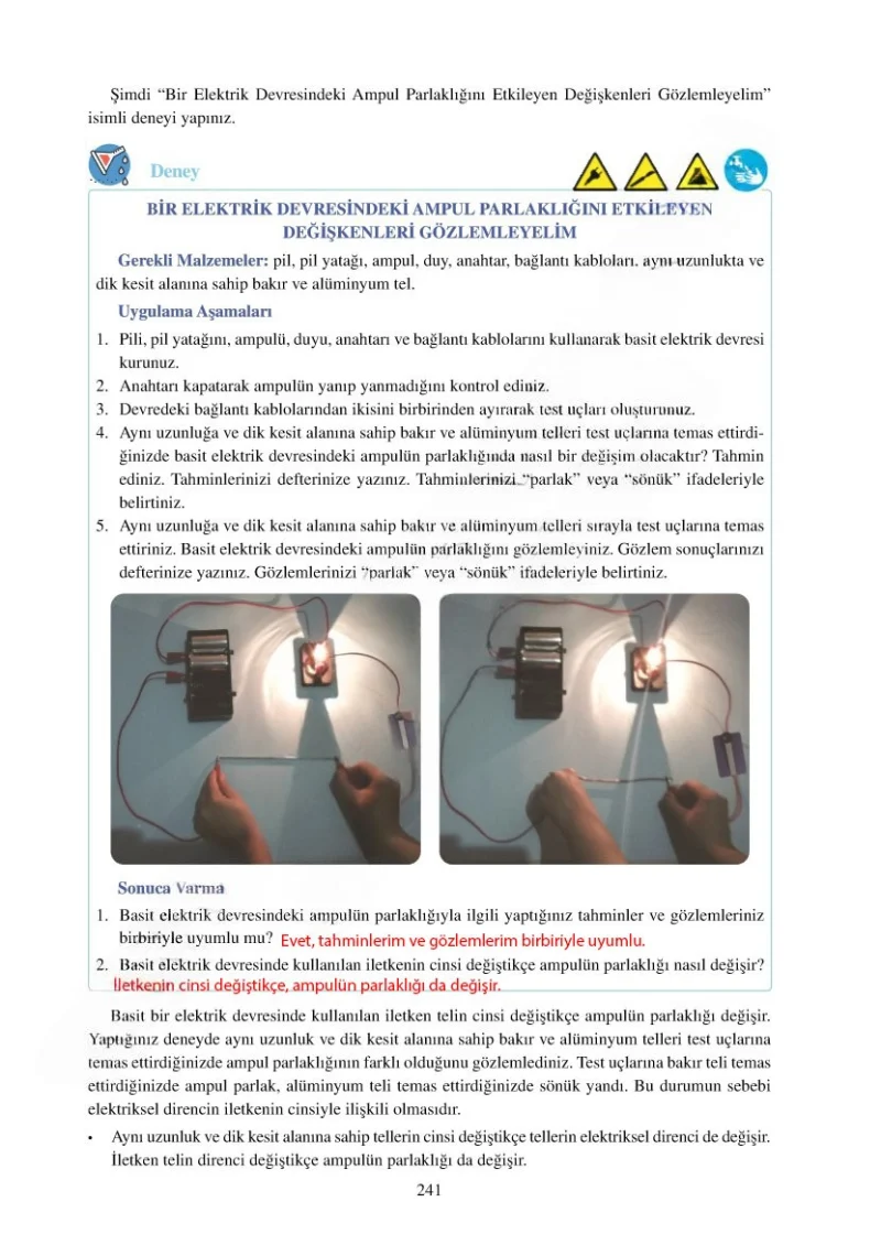 6. Sınıf Fen Bilimleri Ders Kitabı Cevapları Adım Adım Yayınları Sayfa 241 Çözüm Görseli