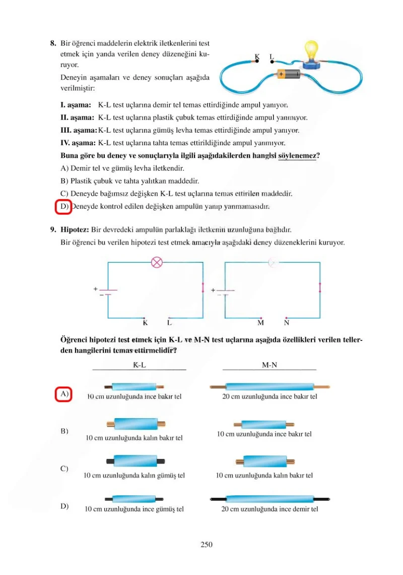 6. Sınıf Fen Bilimleri Ders Kitabı Cevapları Adım Adım Yayınları Sayfa 250 Çözüm Görseli