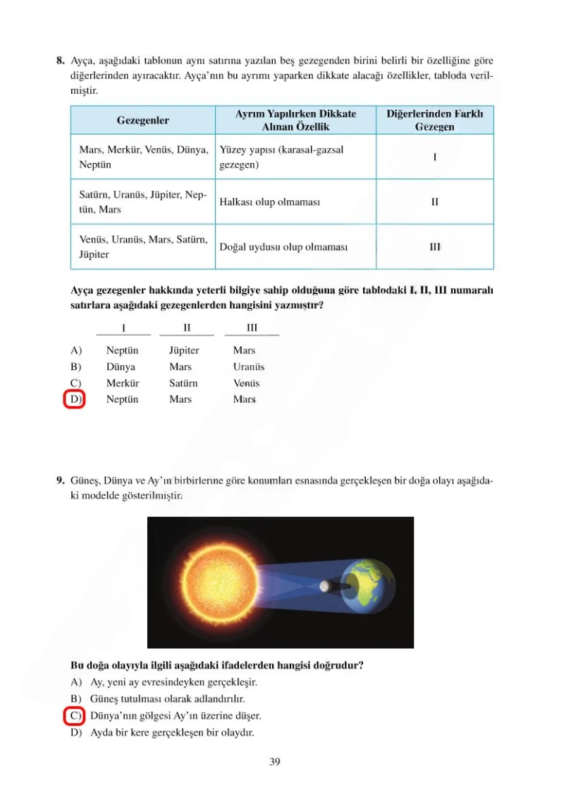 6. Sınıf Fen Bilimleri Ders Kitabı Cevapları Adım Adım Yayınları Sayfa 39 Çözüm Görseli