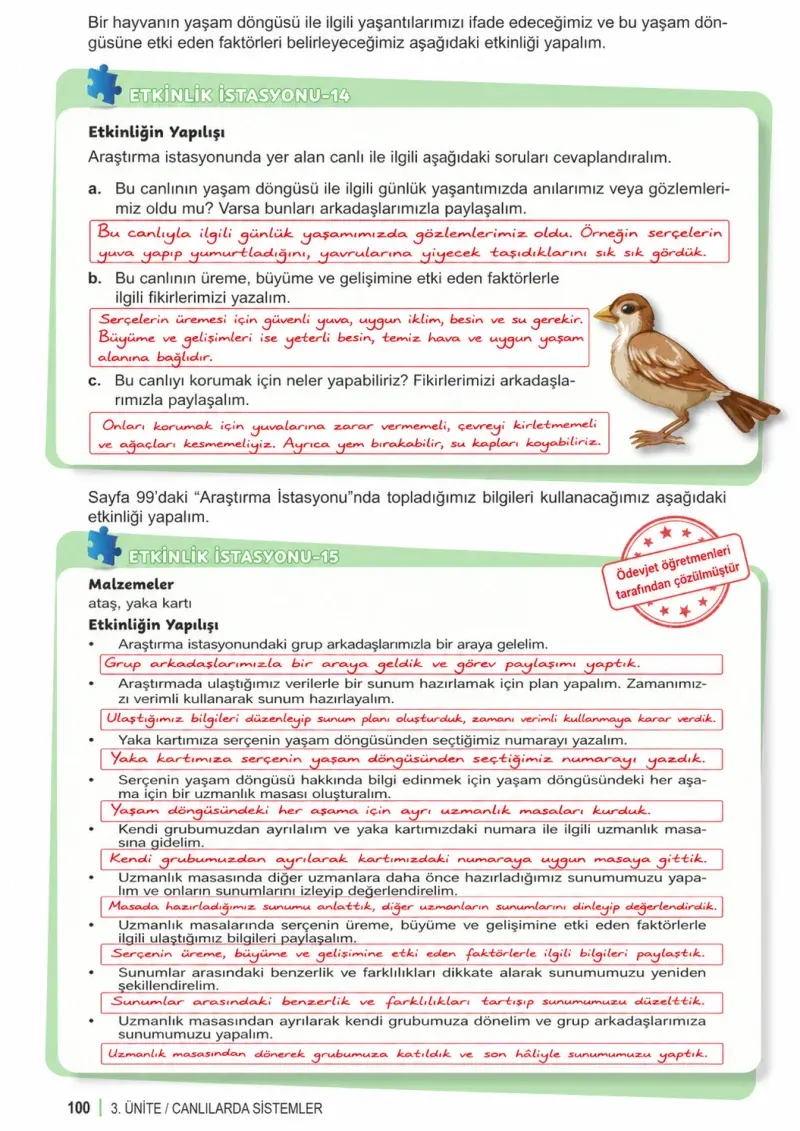 6. Sınıf Fen Bilimleri Ders Kitabı Cevapları Meb Yayınları 1. Kitap Sayfa 100 Çözüm Görseli